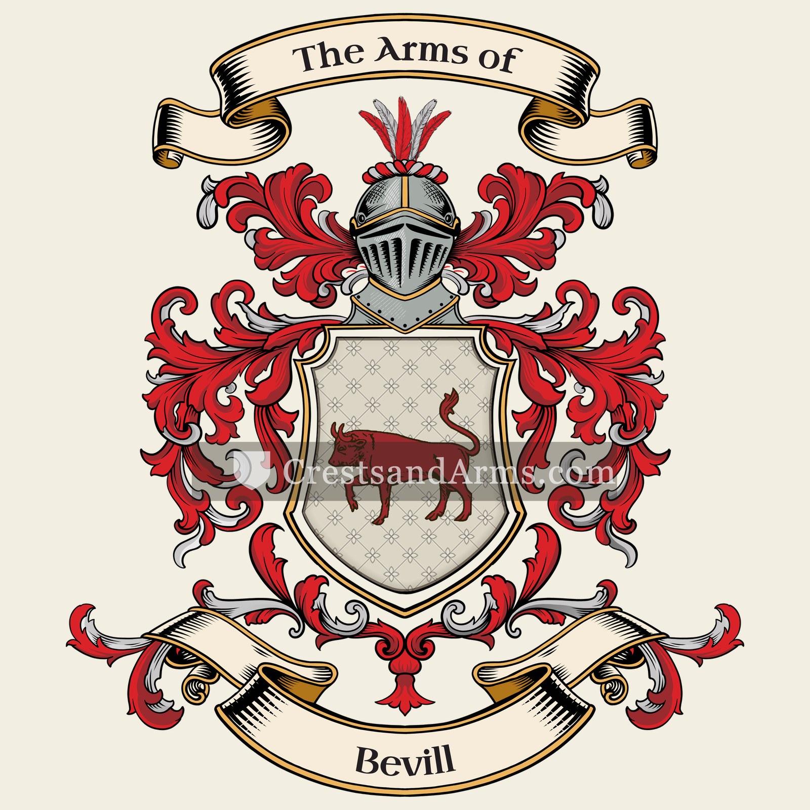 The Bevill coat of arms, drawn from the recorded blazon