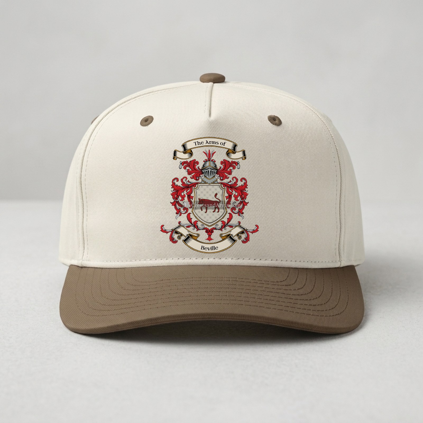 The Beville arms on the family cap - unisex