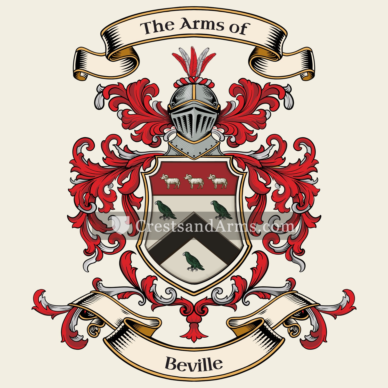The Beville coat of arms, drawn from the recorded blazon