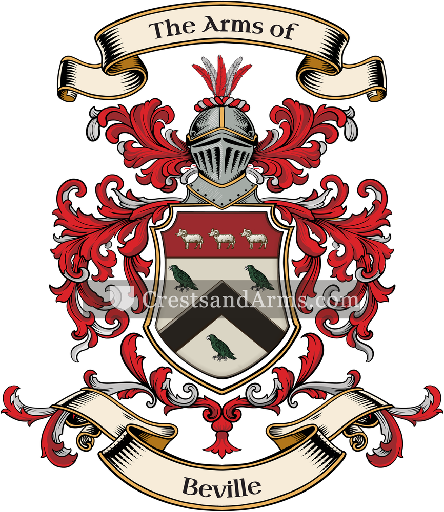 The Beville coat of arms, drawn from the recorded blazon