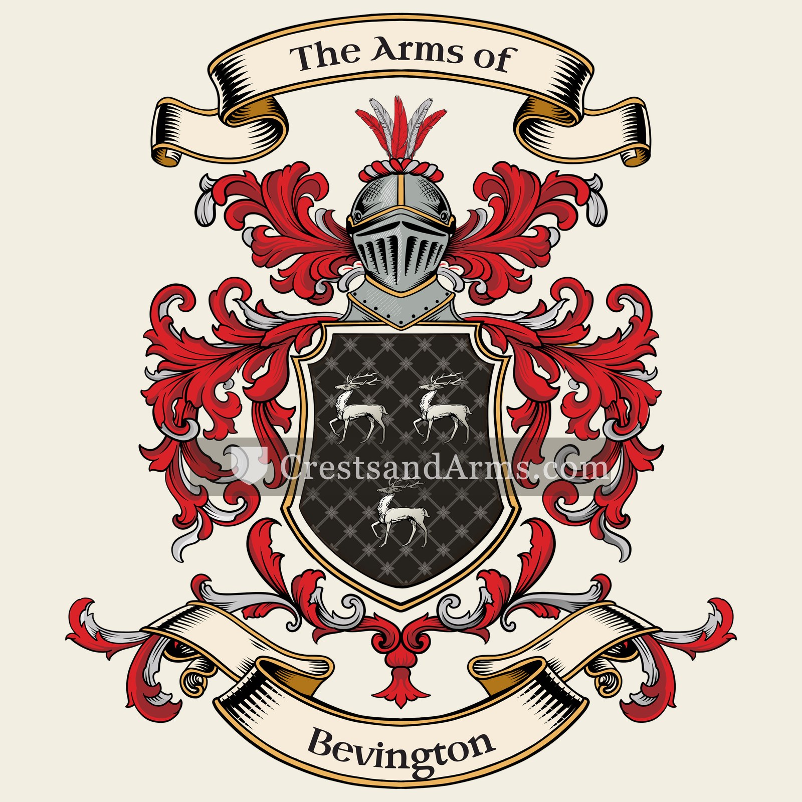 The Bevington coat of arms, drawn from the recorded blazon