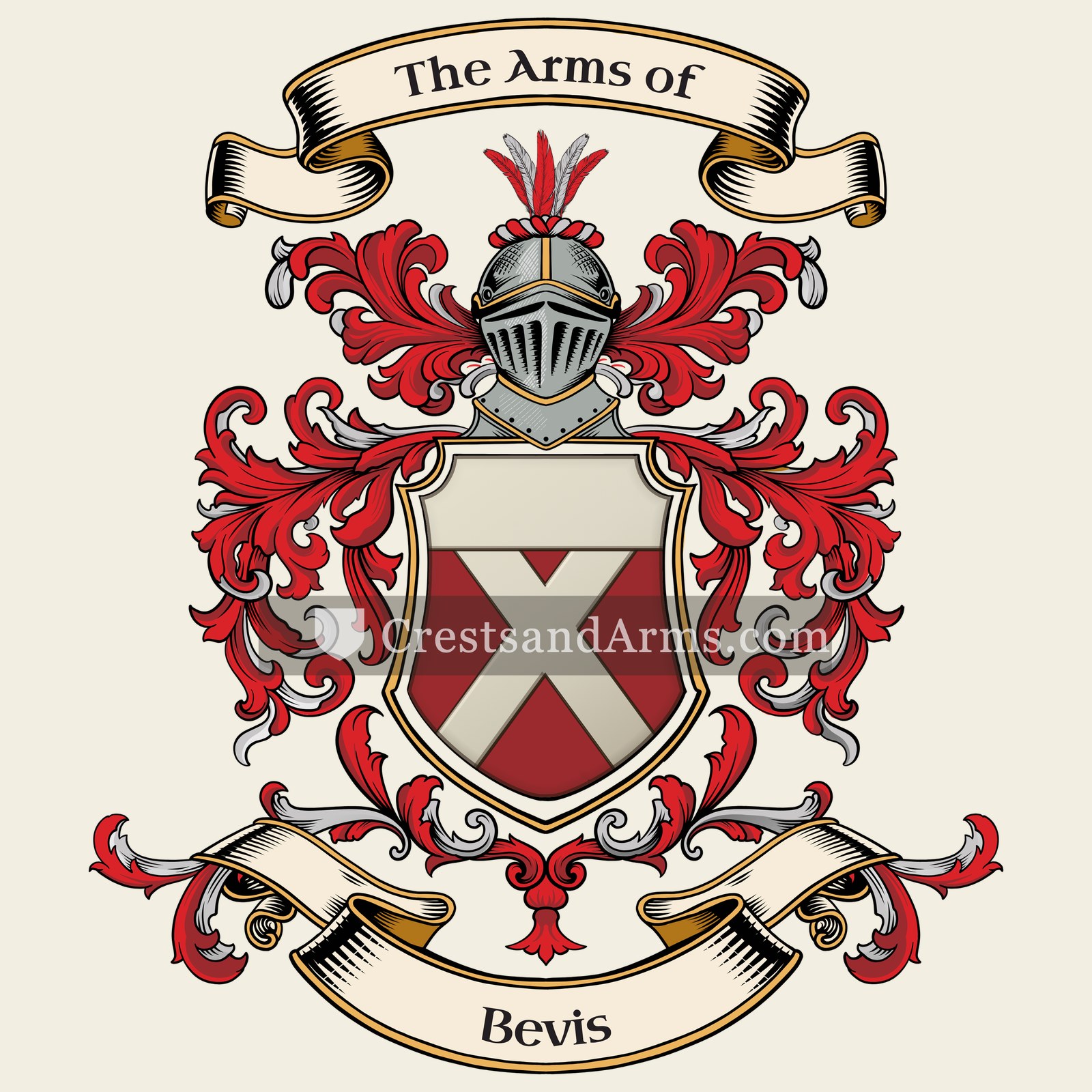 The Bevis coat of arms, drawn from the recorded blazon