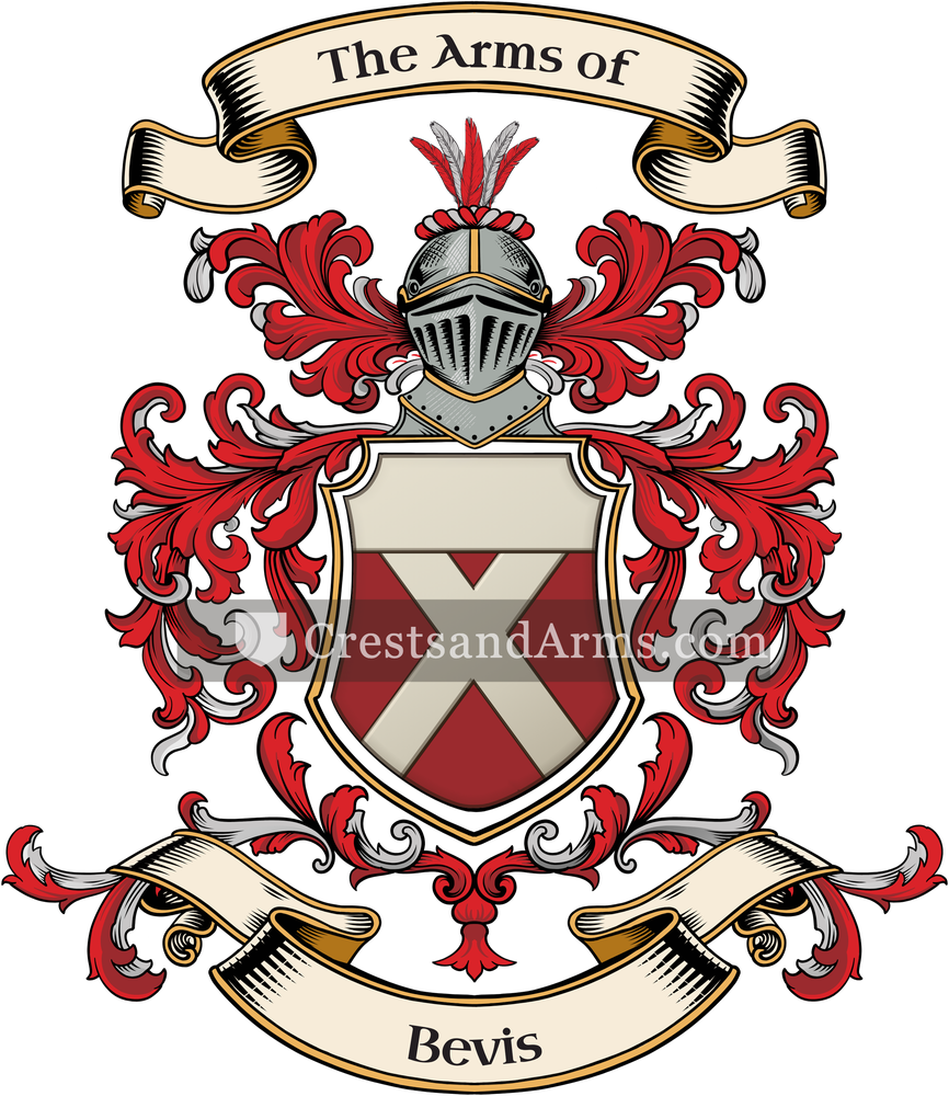 The Bevis coat of arms, drawn from the recorded blazon