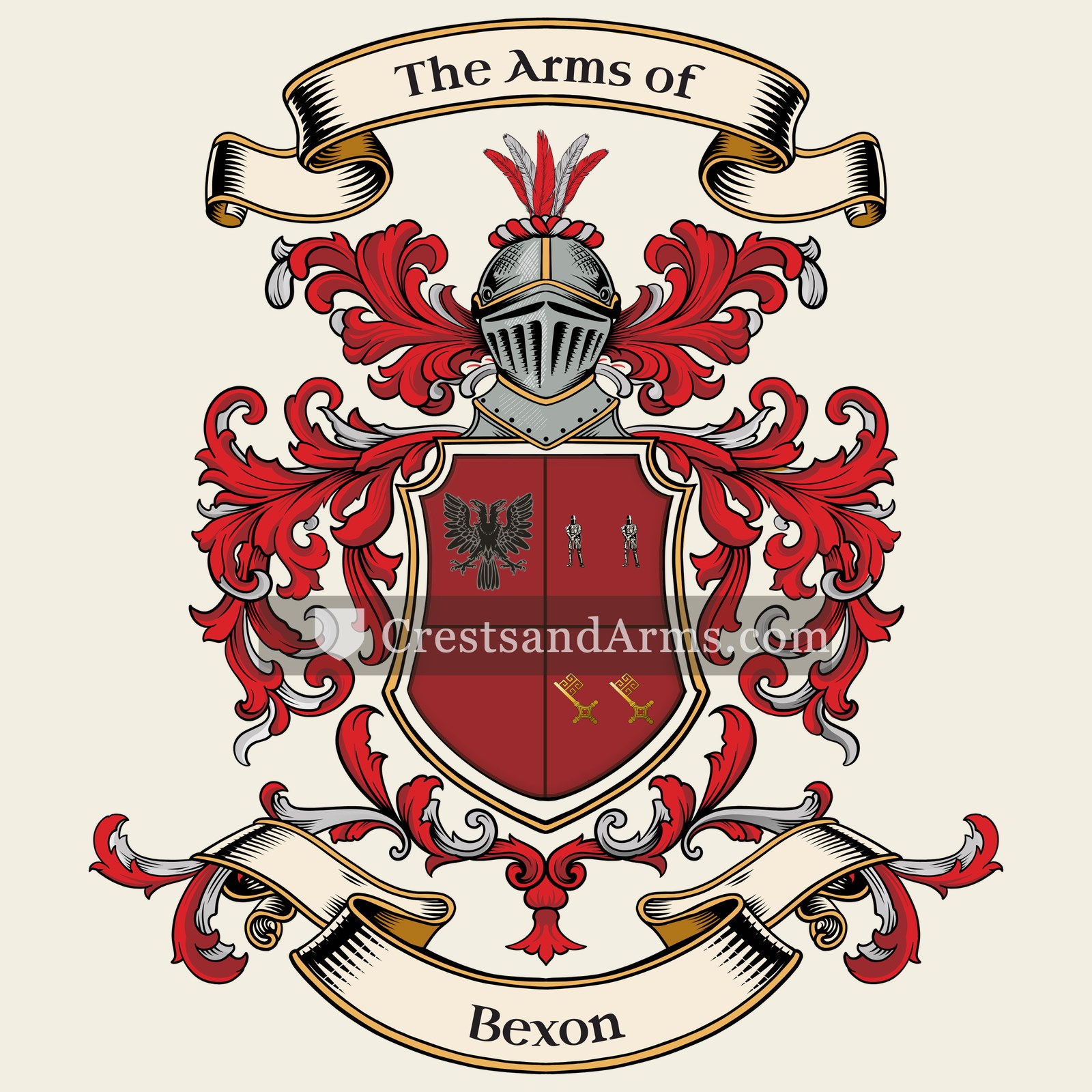 The Bexon coat of arms, drawn from the recorded blazon
