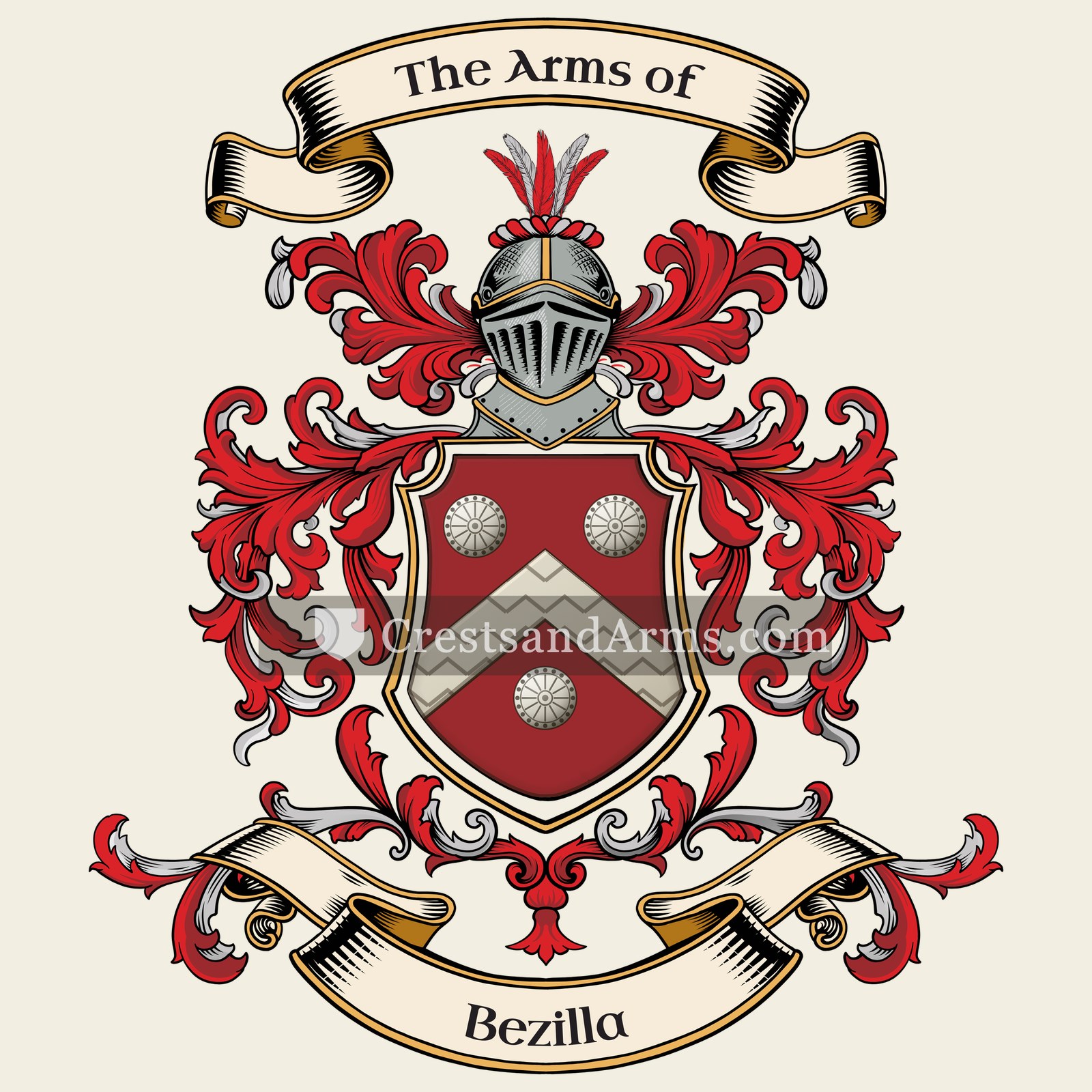 The Bezilla coat of arms, drawn from the recorded blazon