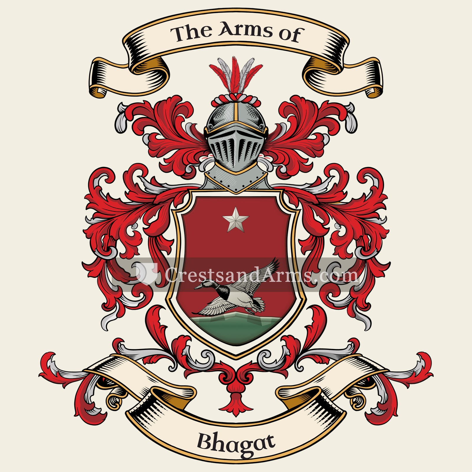The Bhagat coat of arms, drawn from the recorded blazon