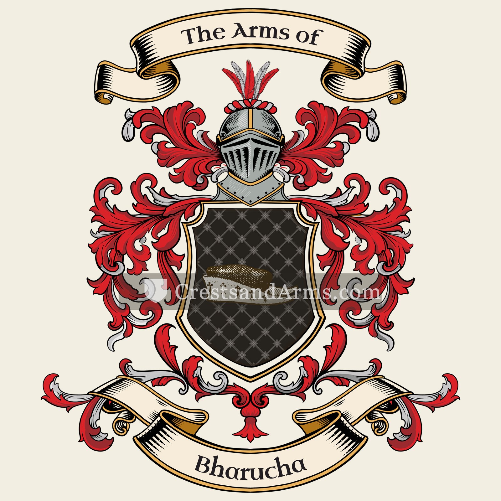 The Bharucha coat of arms, drawn from the recorded blazon