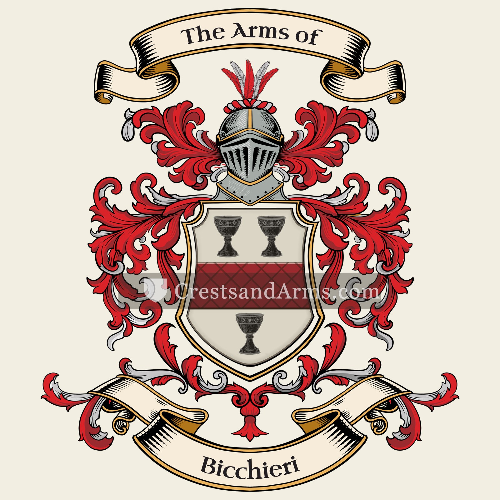 The Bicchieri coat of arms, drawn from the recorded blazon