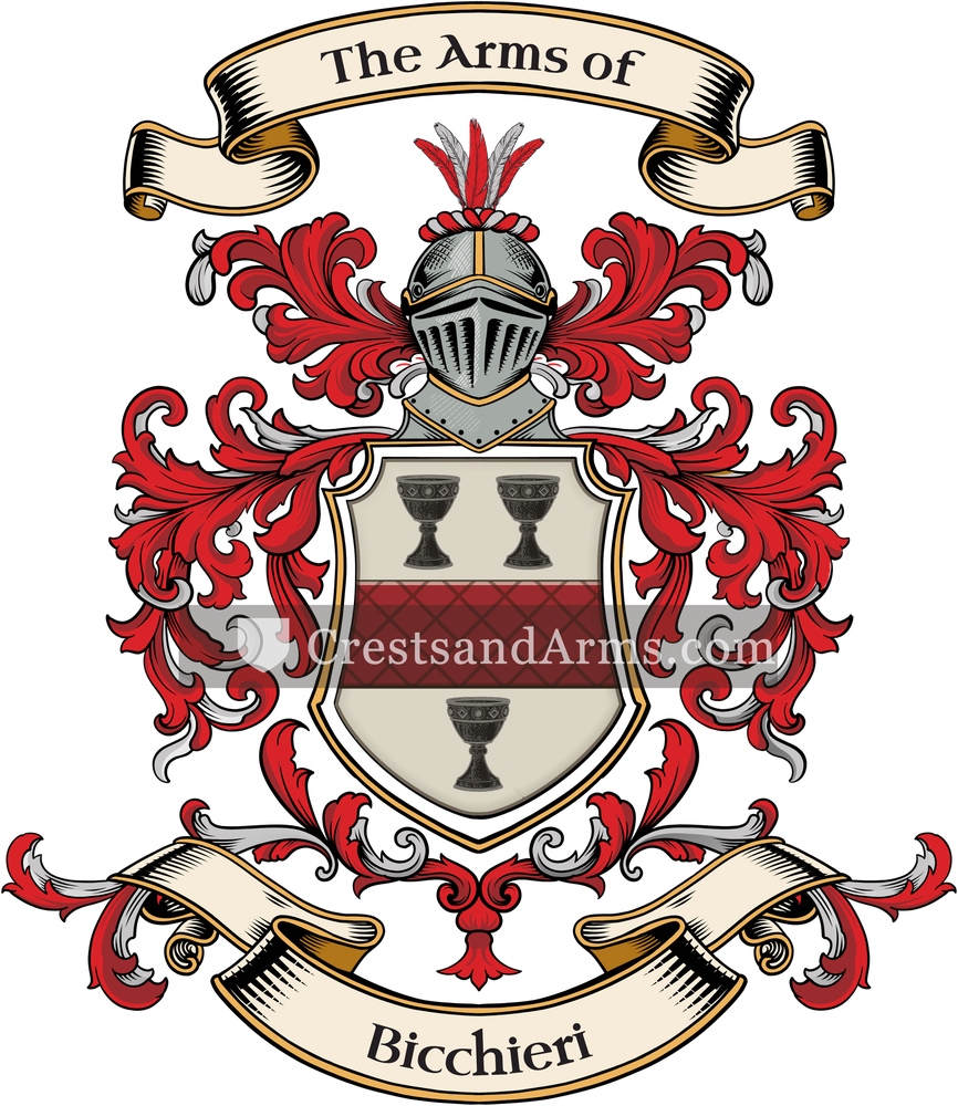 The Bicchieri coat of arms, drawn from the recorded blazon