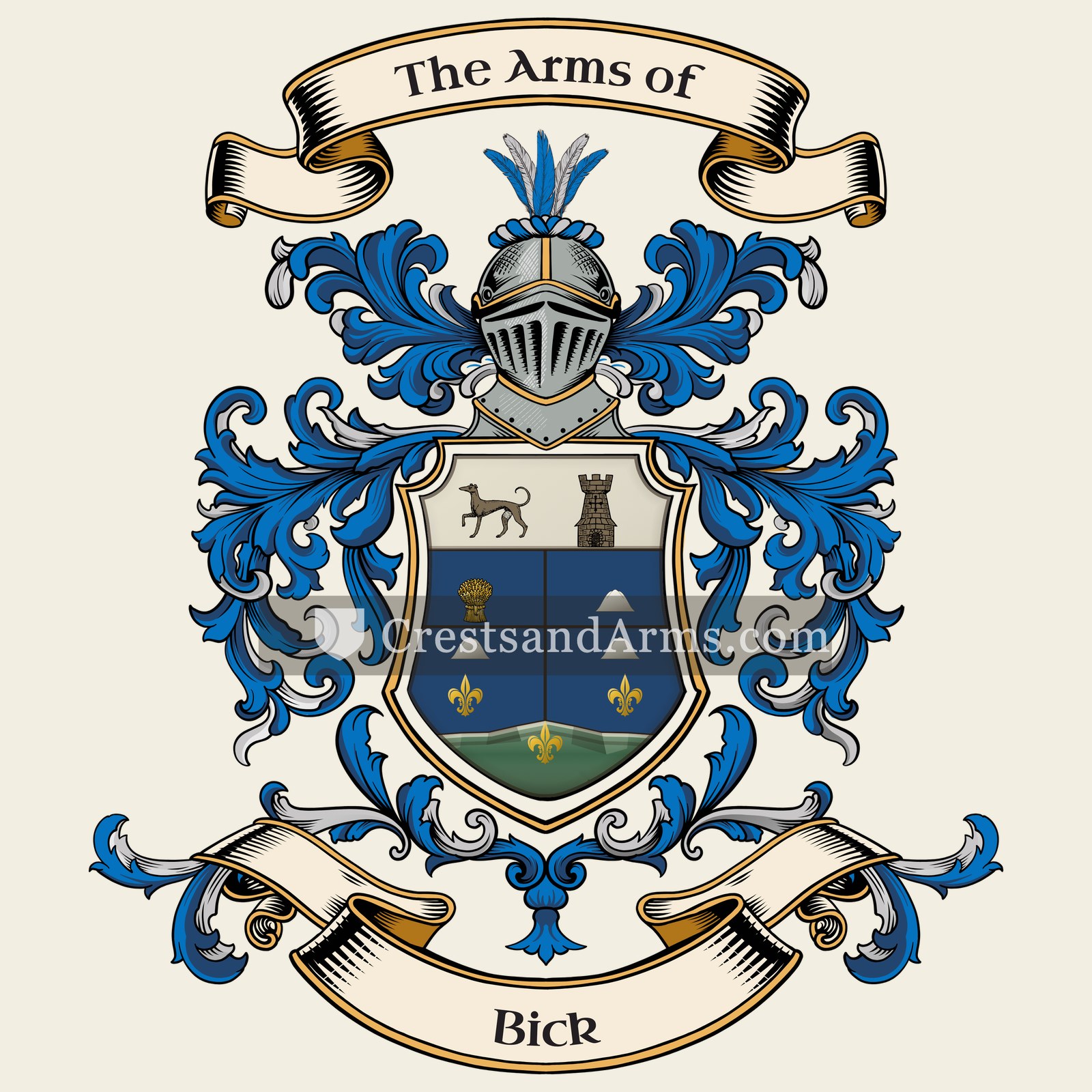 The Bick coat of arms, drawn from the recorded blazon