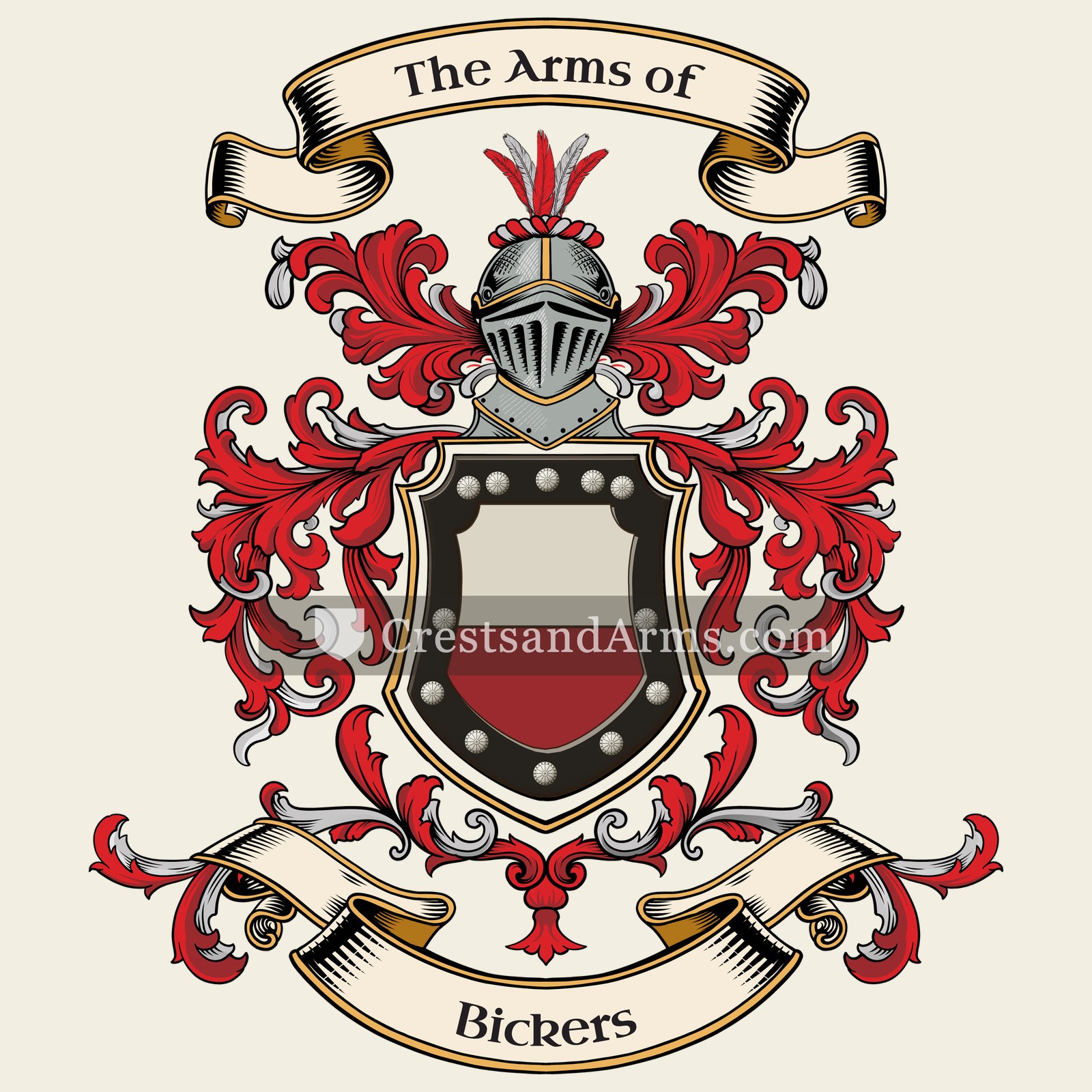 The Bickers coat of arms, drawn from the recorded blazon