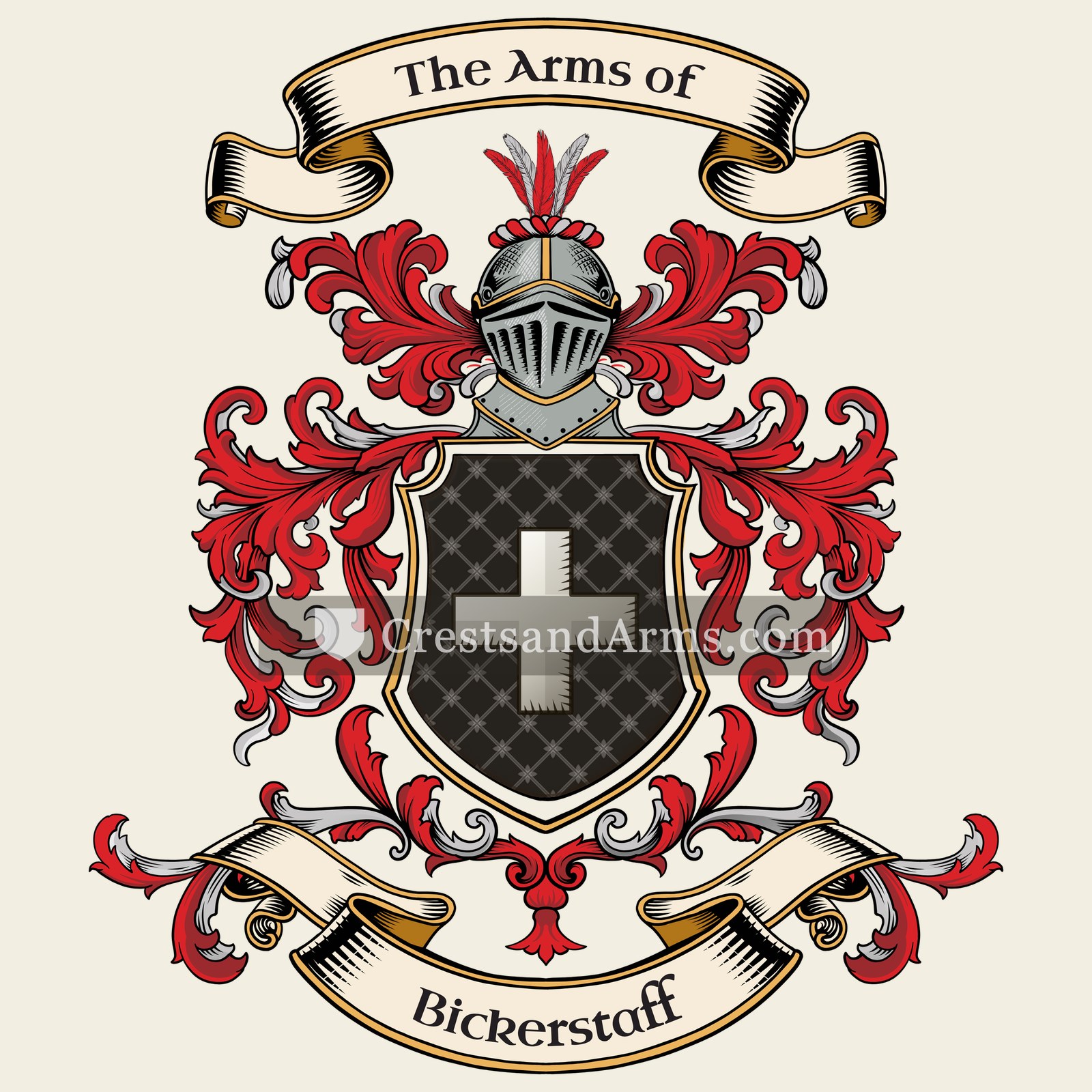 The Bickerstaff coat of arms, drawn from the recorded blazon