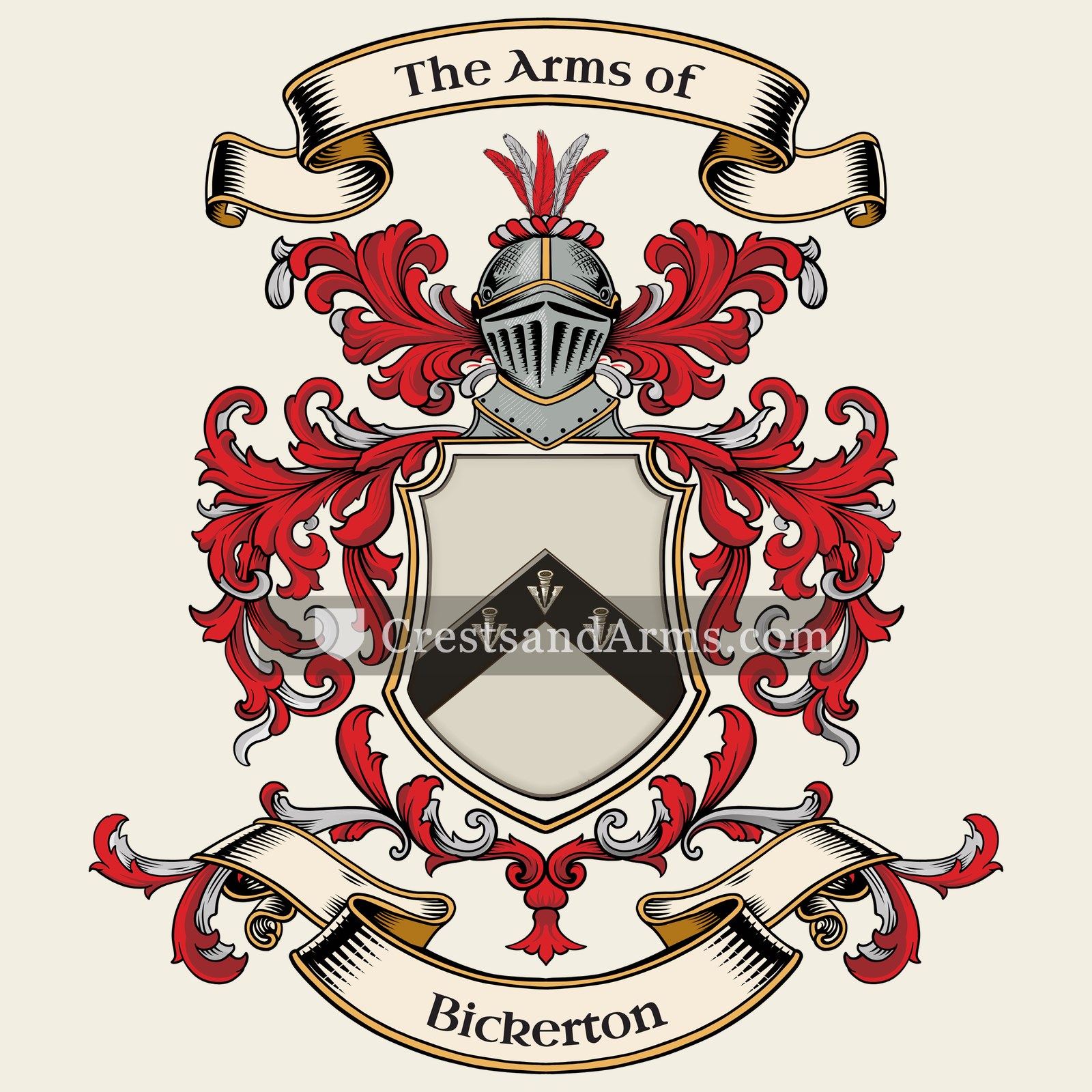 The Bickerton coat of arms, drawn from the recorded blazon