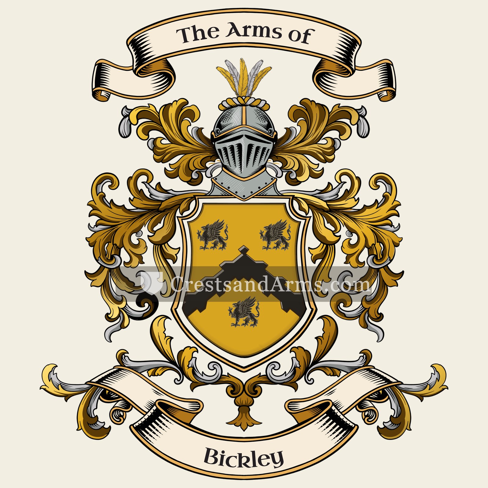 The Bickley coat of arms, drawn from the recorded blazon
