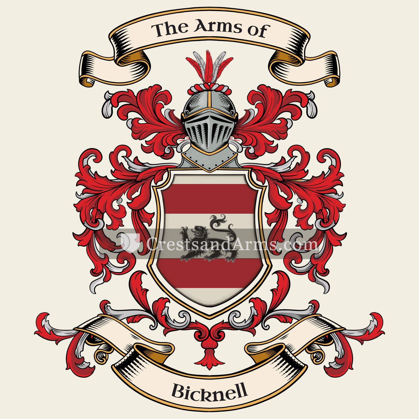 The Bicknell coat of arms, drawn from the recorded blazon