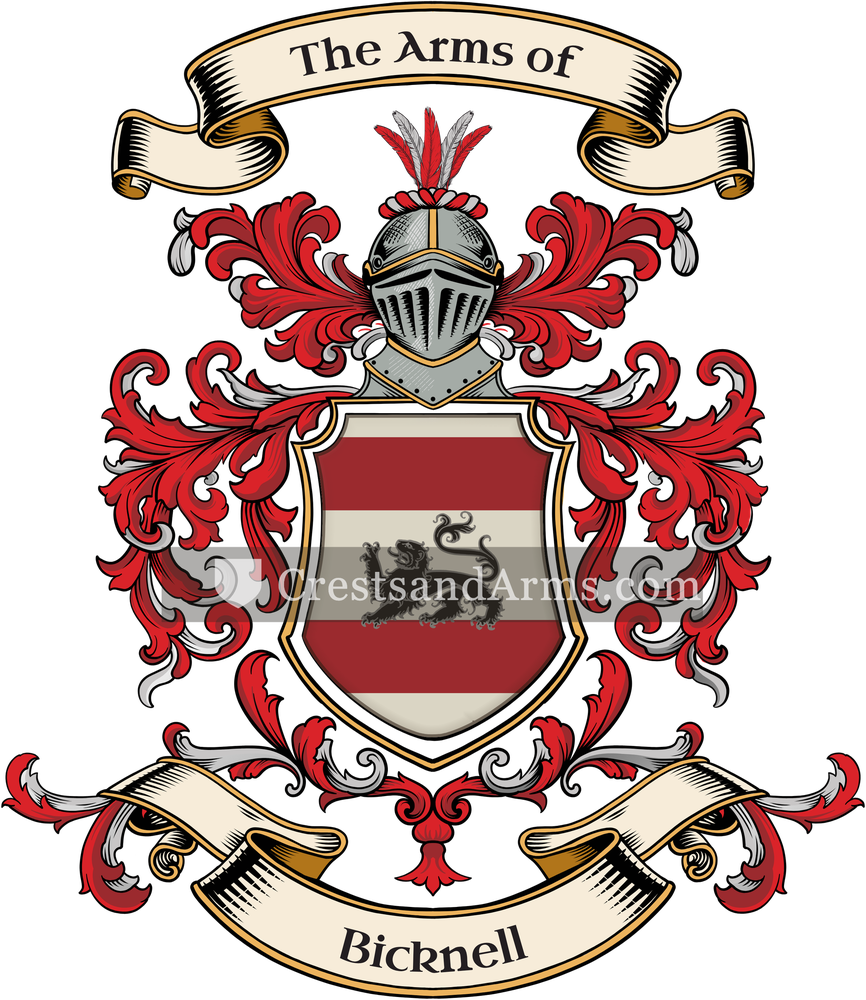 The Bicknell coat of arms, drawn from the recorded blazon