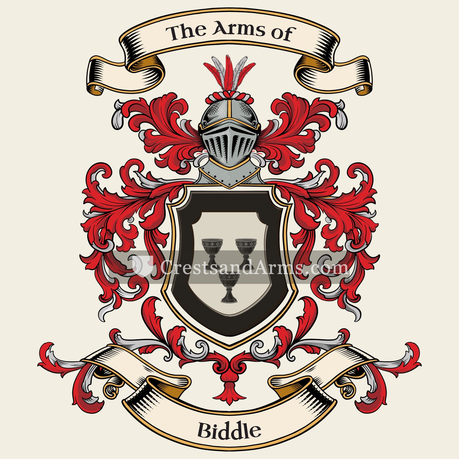 The Biddle coat of arms, drawn from the recorded blazon