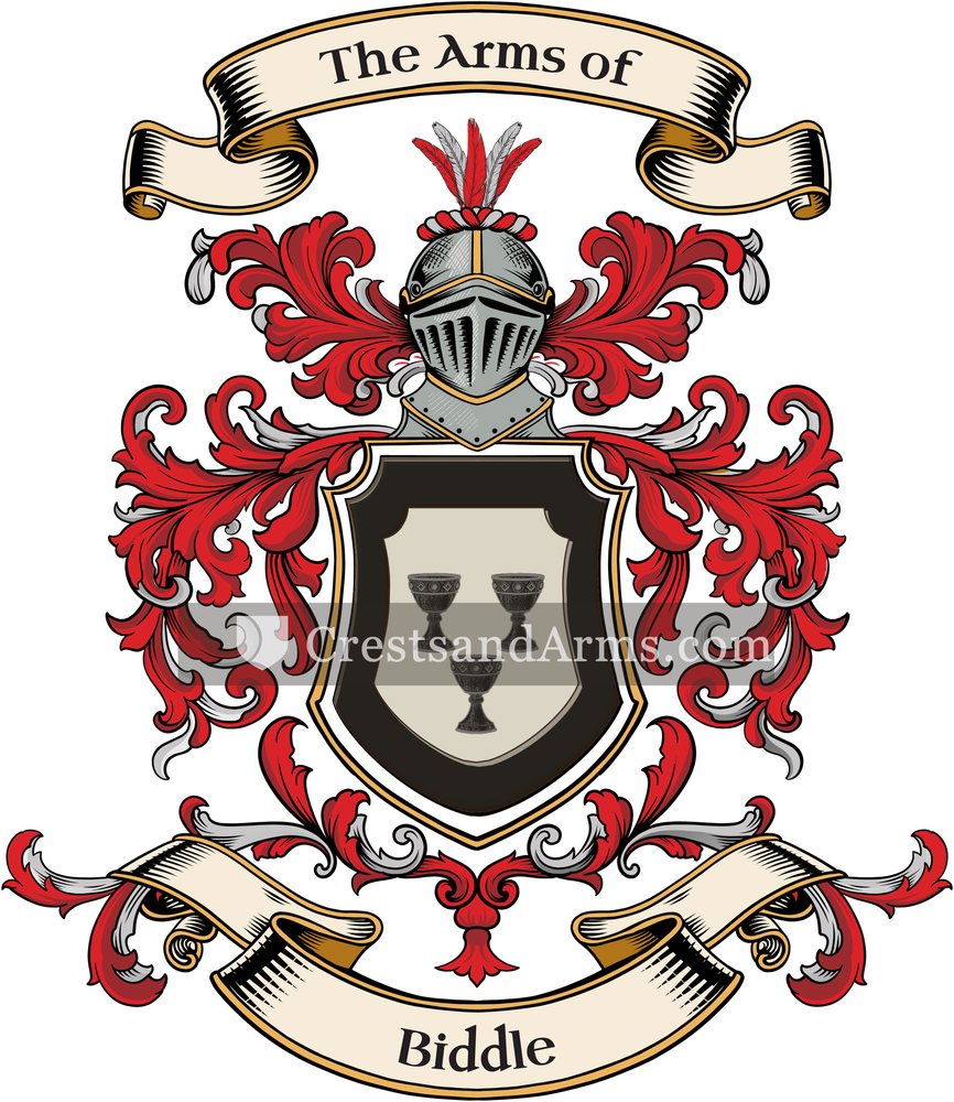 The Biddle coat of arms, drawn from the recorded blazon