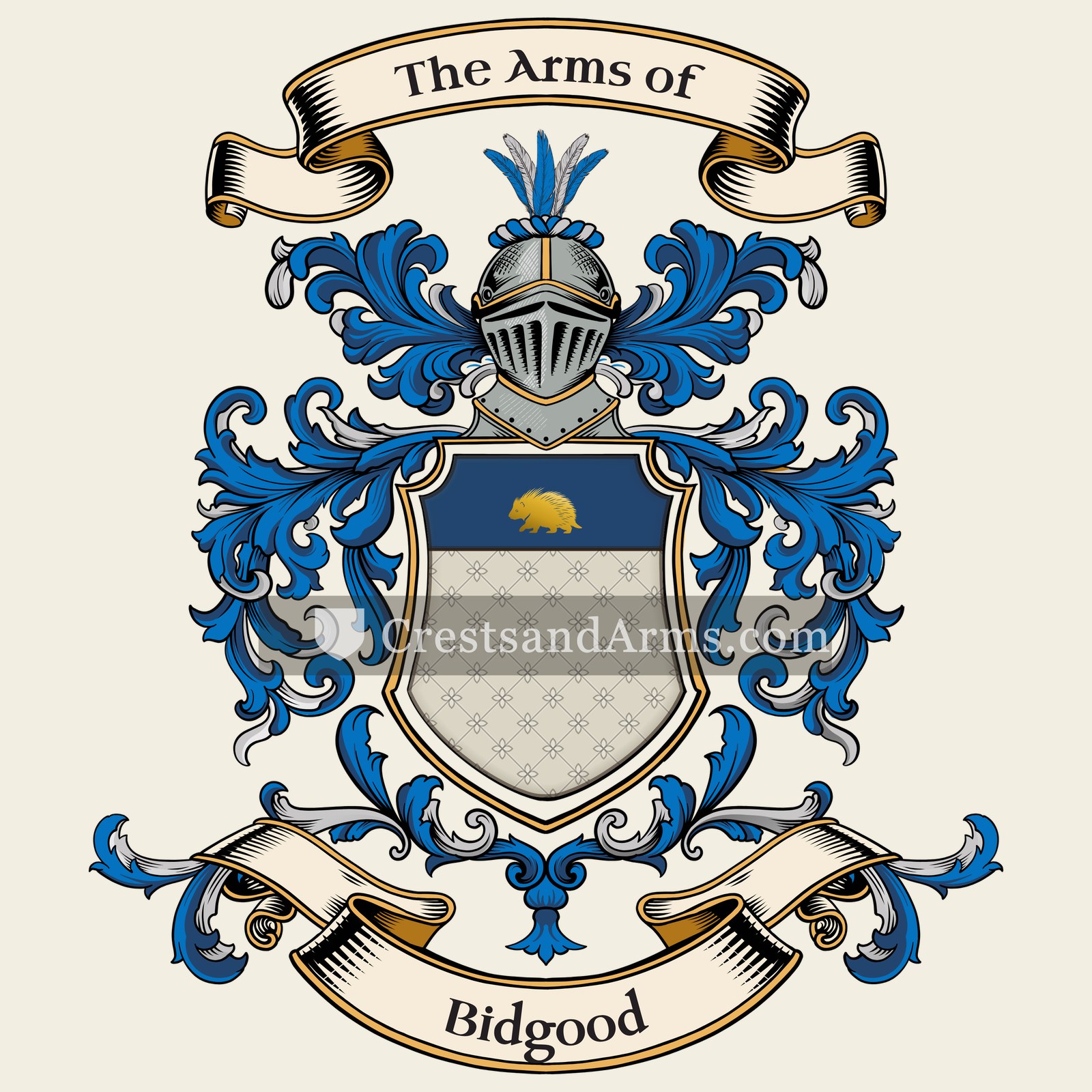 The Bidgood coat of arms, drawn from the recorded blazon