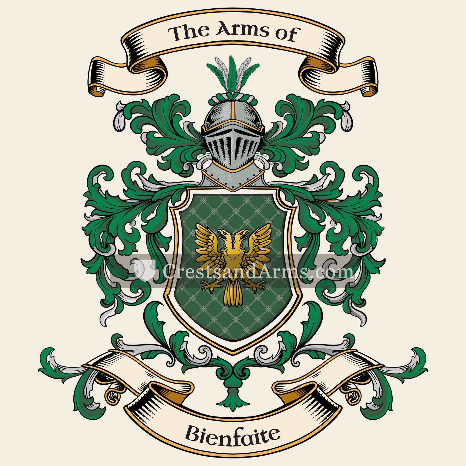 The Bienfaite coat of arms, drawn from the recorded blazon