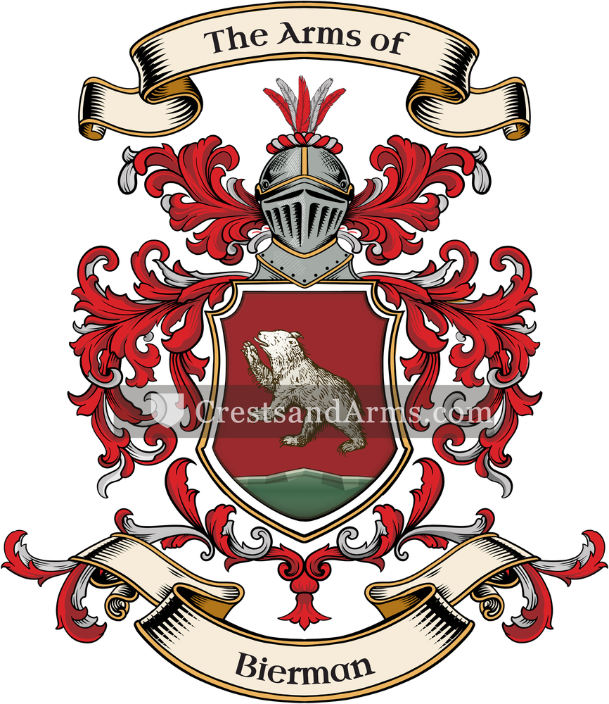 The Bierman coat of arms, drawn from the recorded blazon