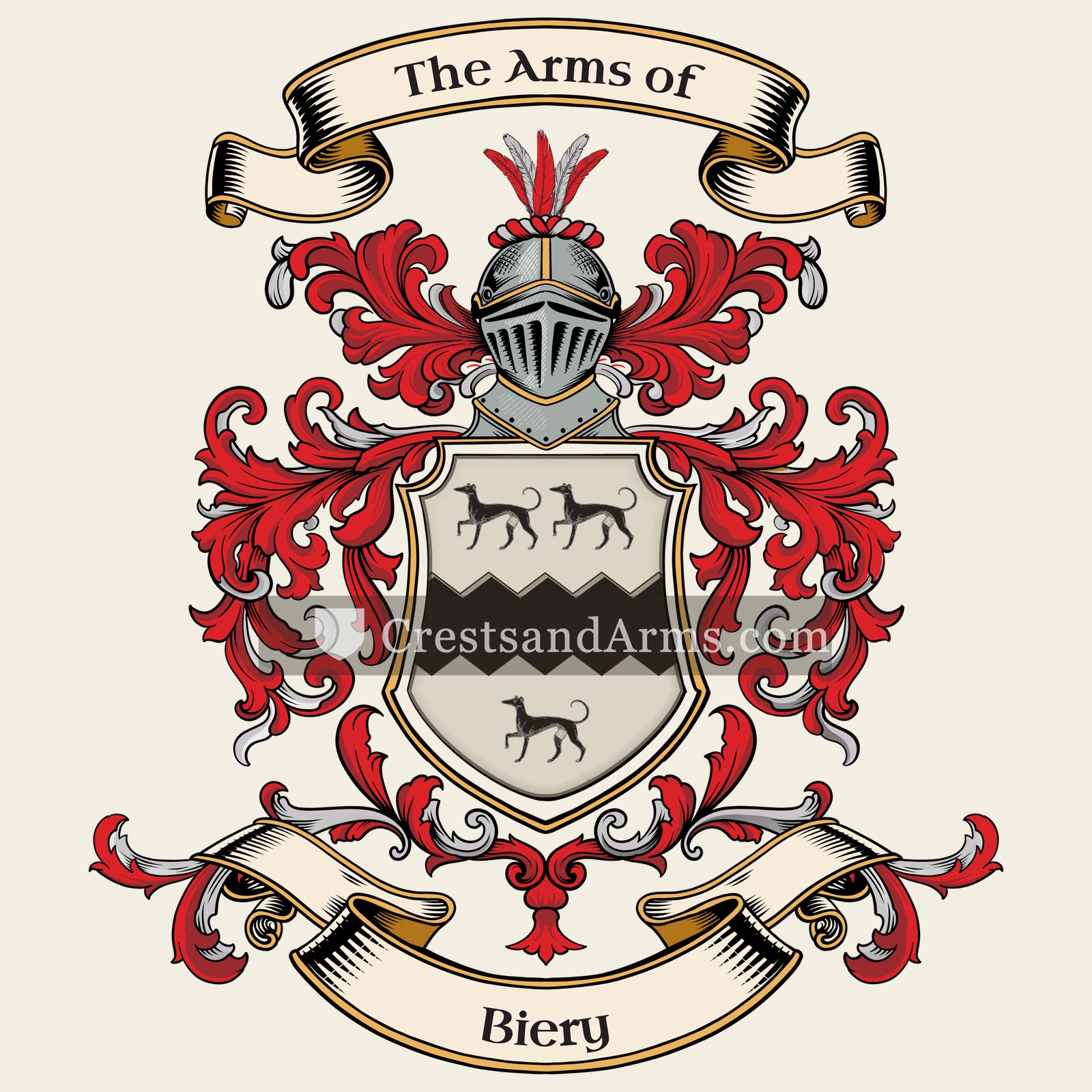 The Biery coat of arms, drawn from the recorded blazon