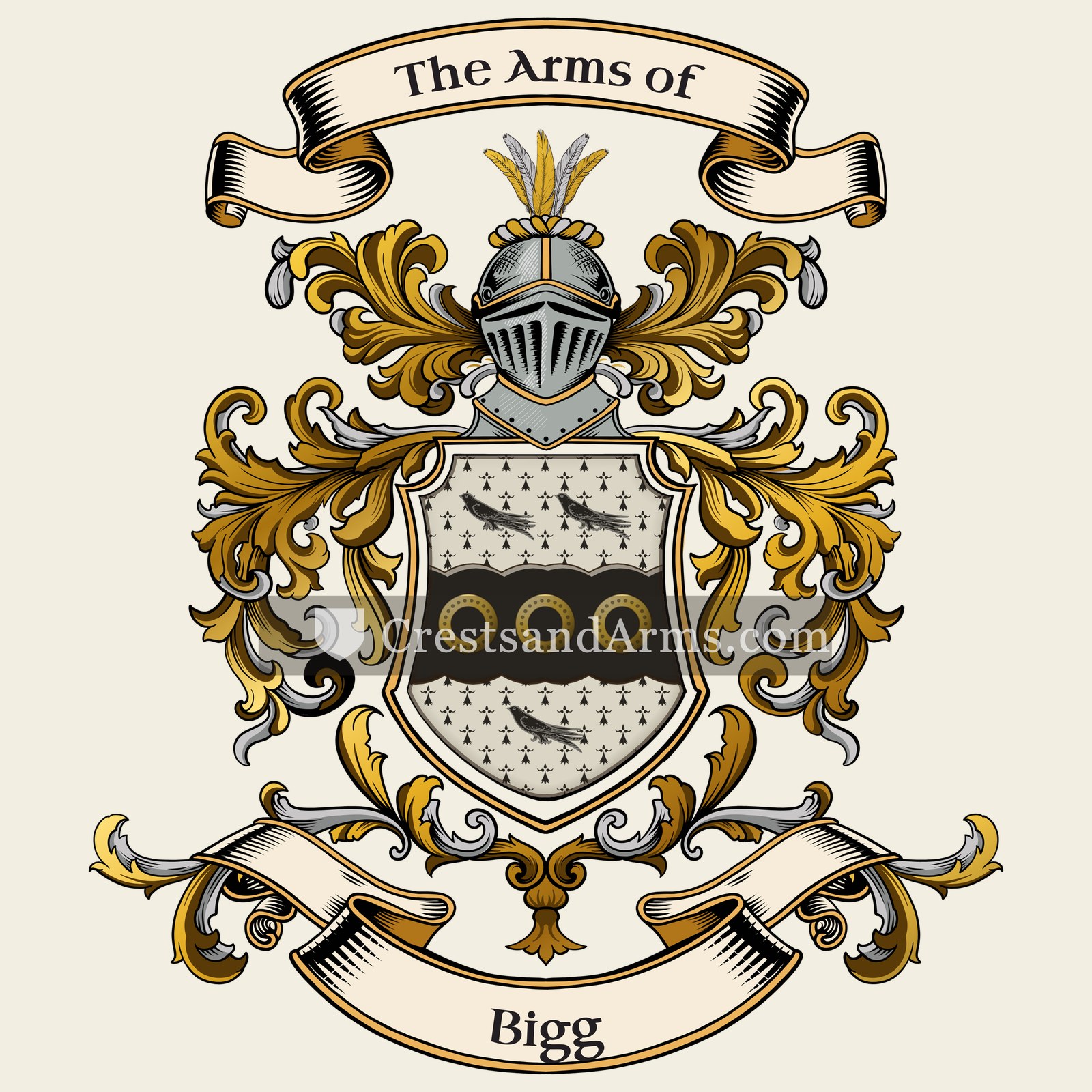 The Bigg coat of arms, drawn from the recorded blazon