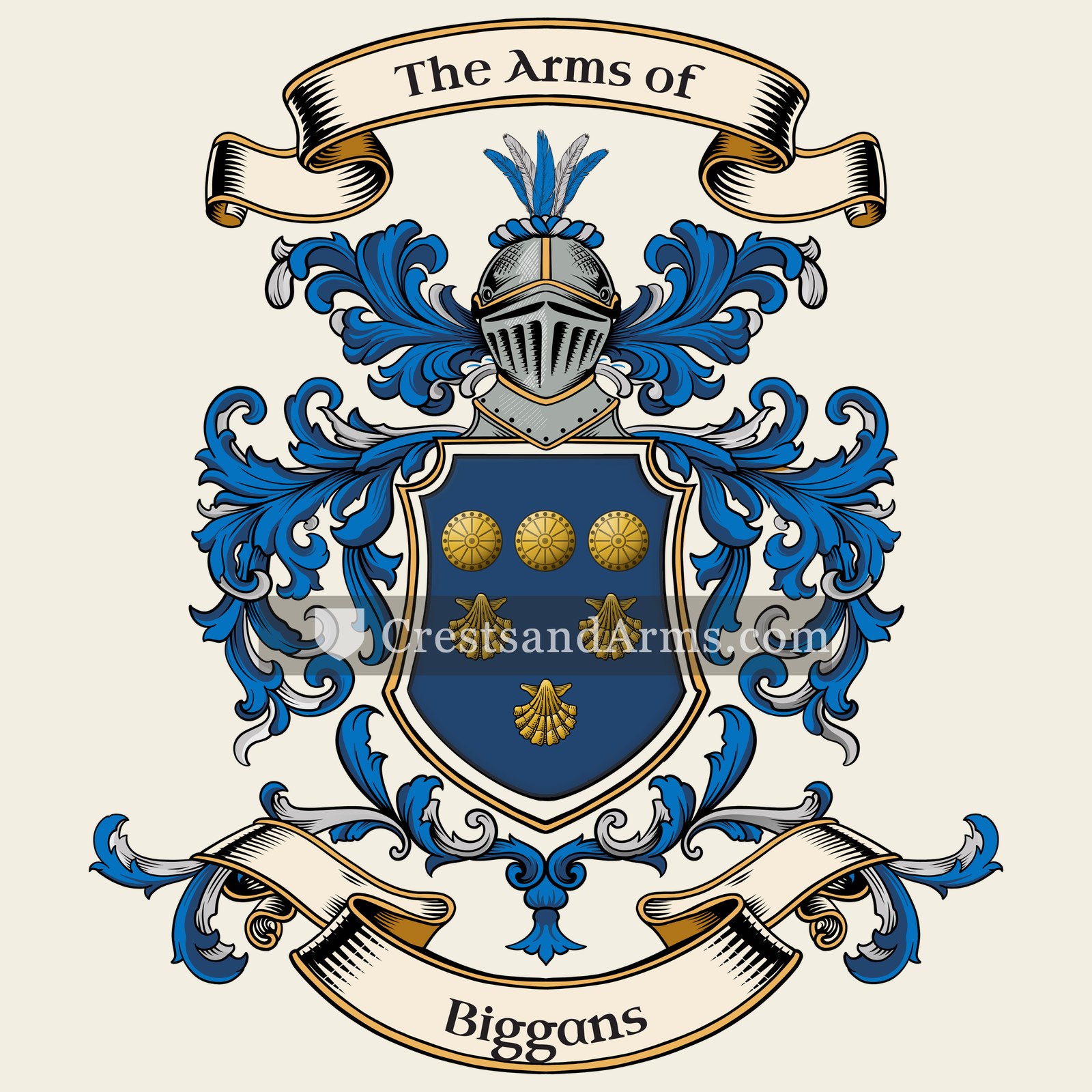The Biggans coat of arms, drawn from the recorded blazon