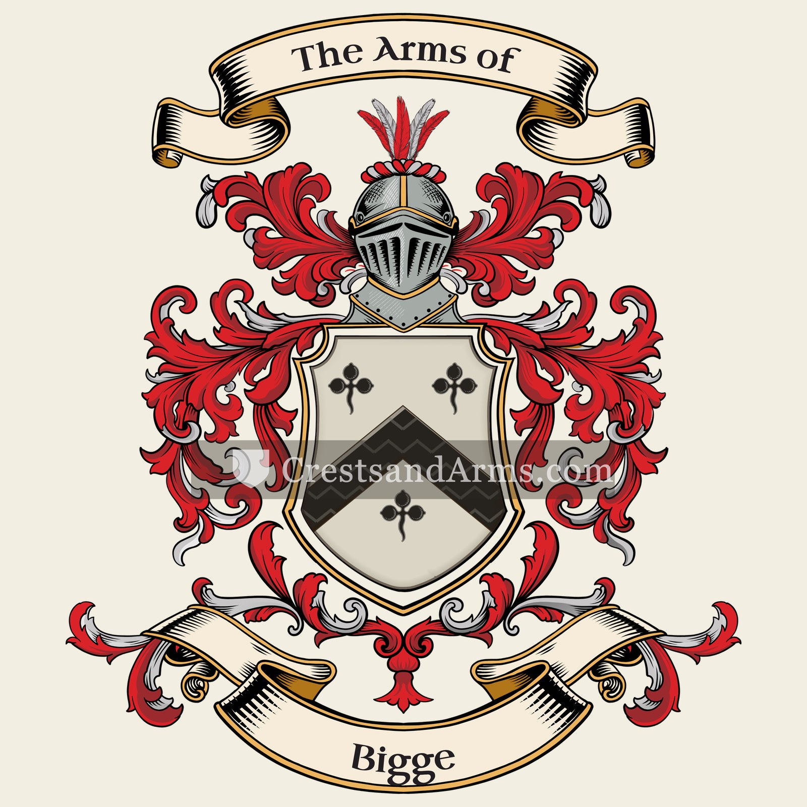 The Bigge coat of arms, drawn from the recorded blazon