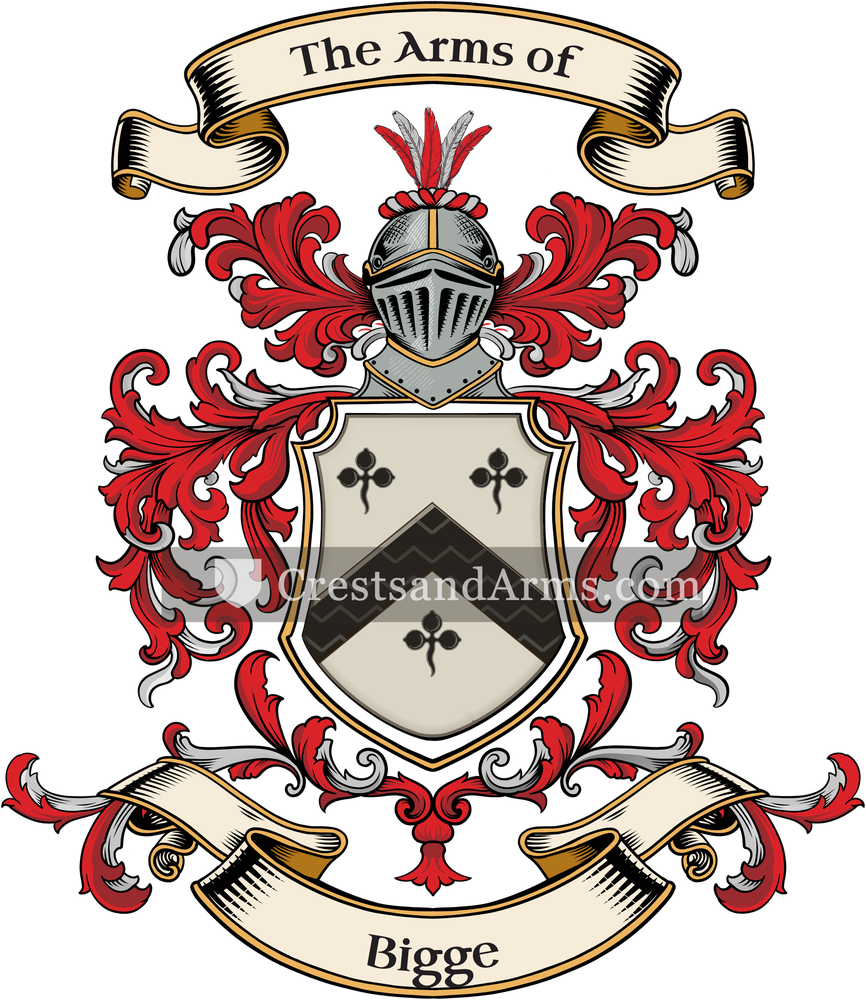The Bigge coat of arms, drawn from the recorded blazon