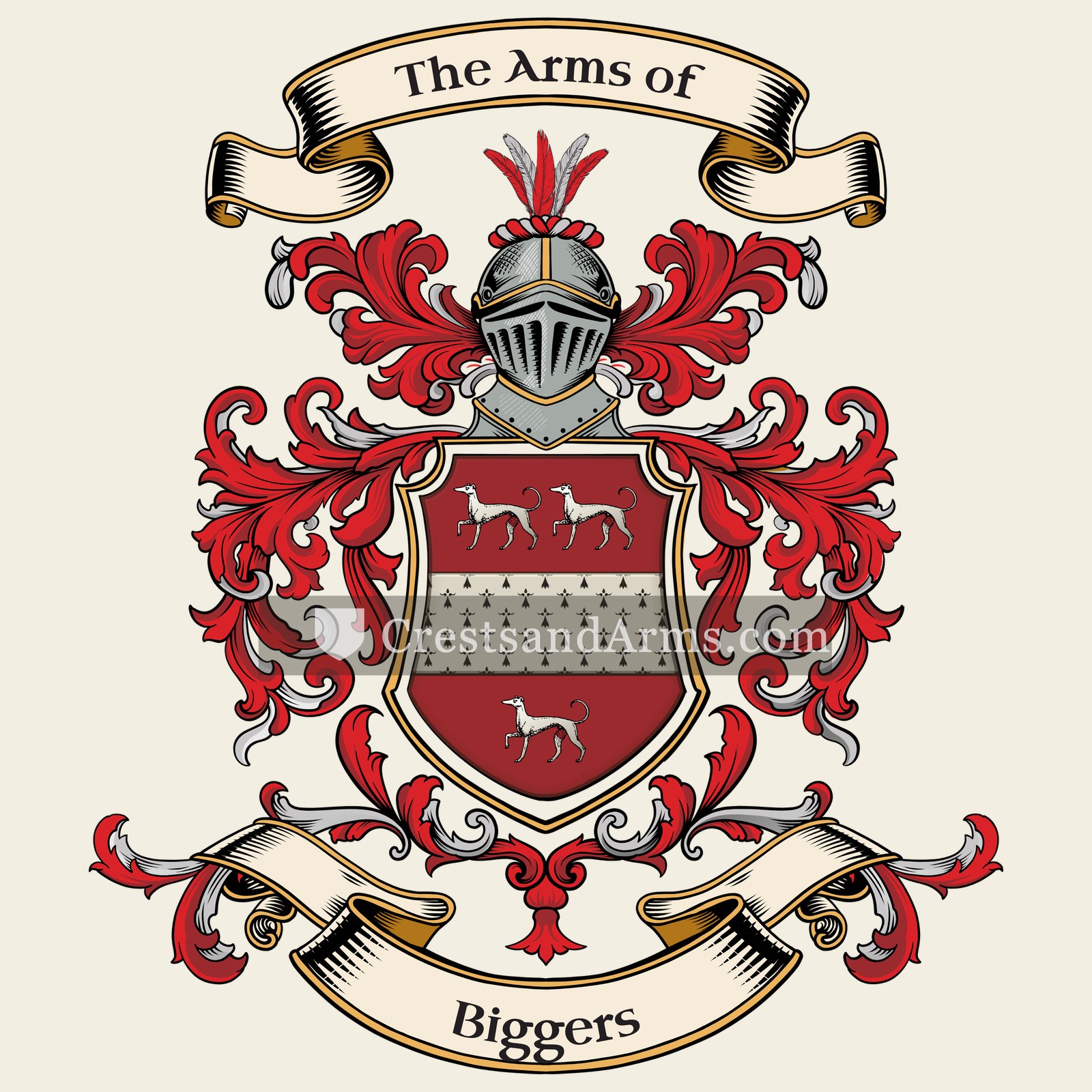 The Biggers coat of arms, drawn from the recorded blazon