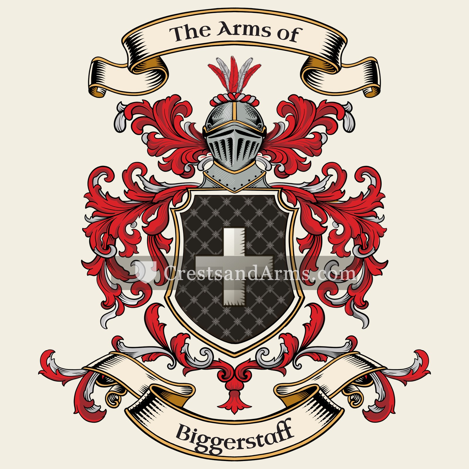 The Biggerstaff coat of arms, drawn from the recorded blazon