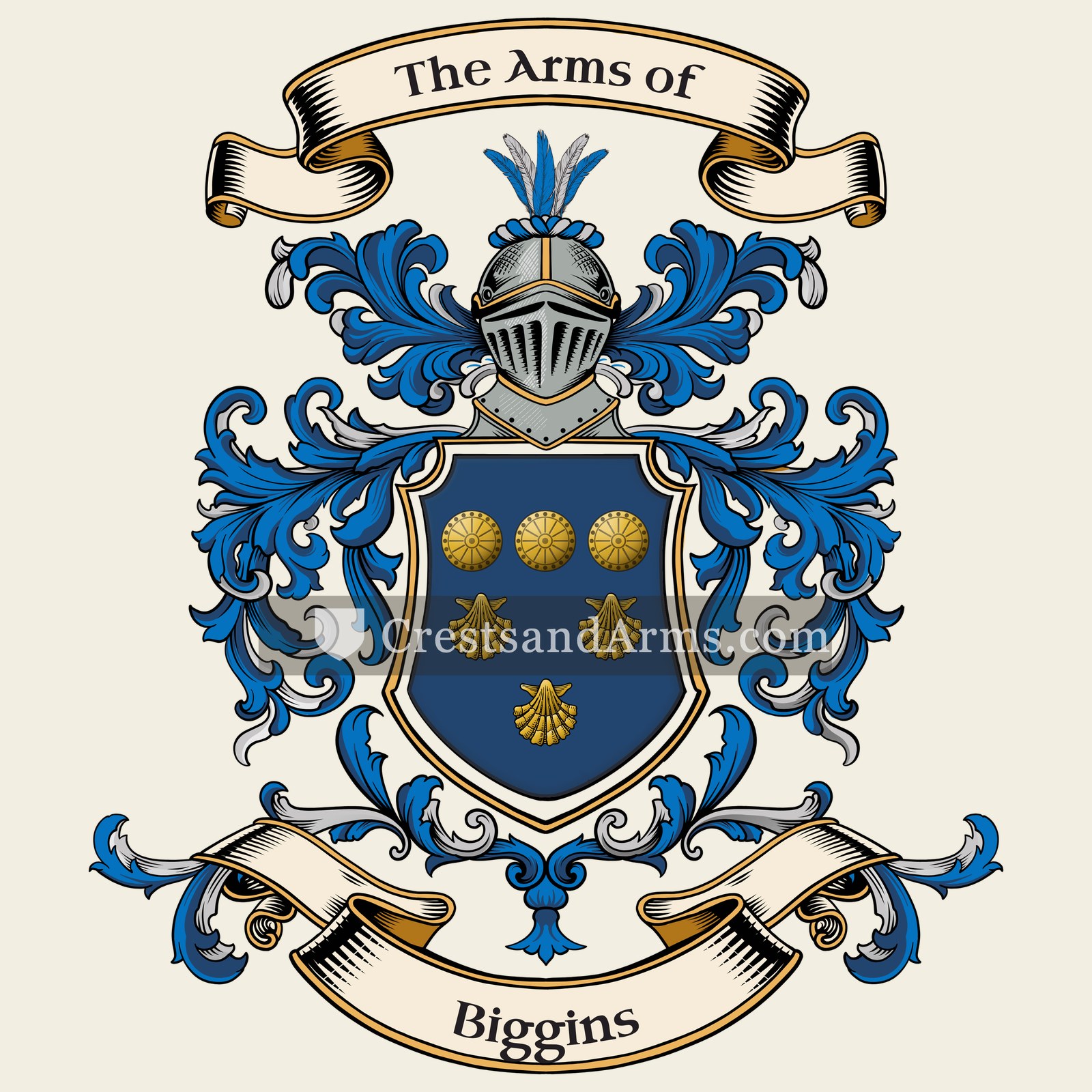 The Biggins coat of arms, drawn from the recorded blazon