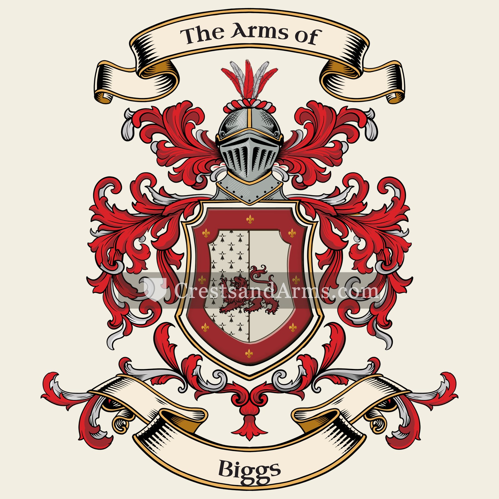 The Biggs coat of arms, drawn from the recorded blazon