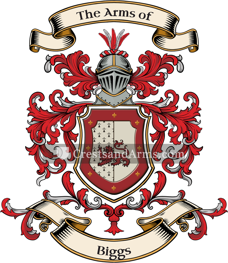 The Biggs coat of arms, drawn from the recorded blazon