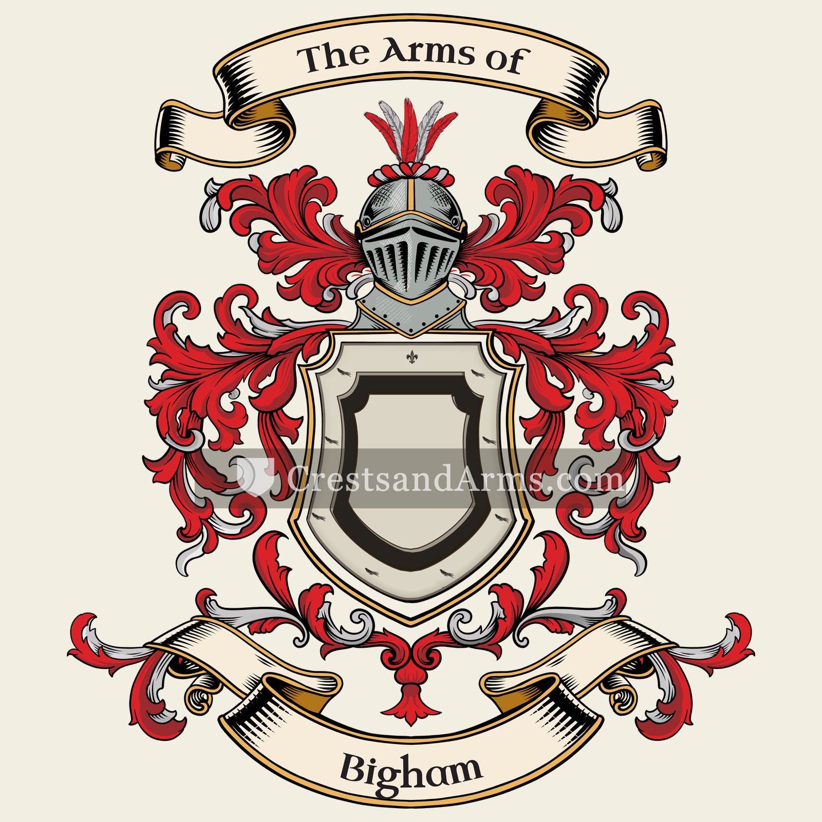 The Bigham coat of arms, drawn from the recorded blazon