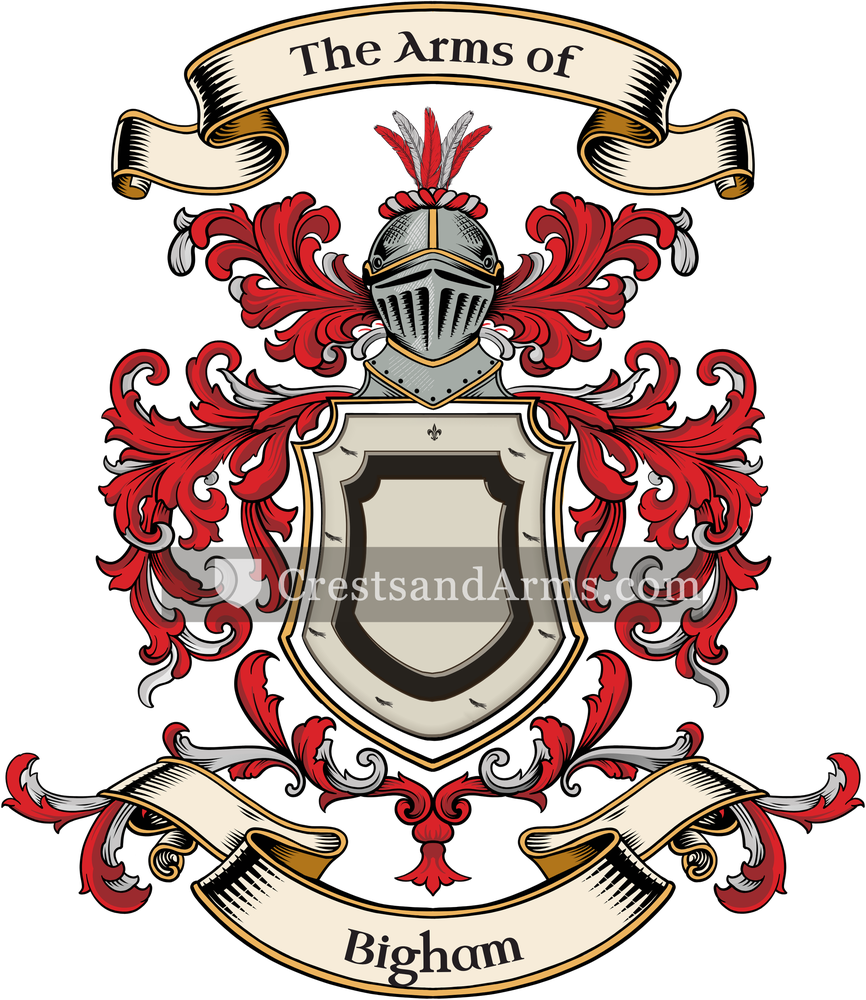 The Bigham coat of arms, drawn from the recorded blazon