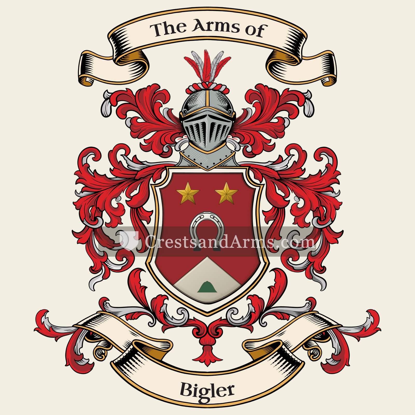 The Bigler coat of arms, drawn from the recorded blazon
