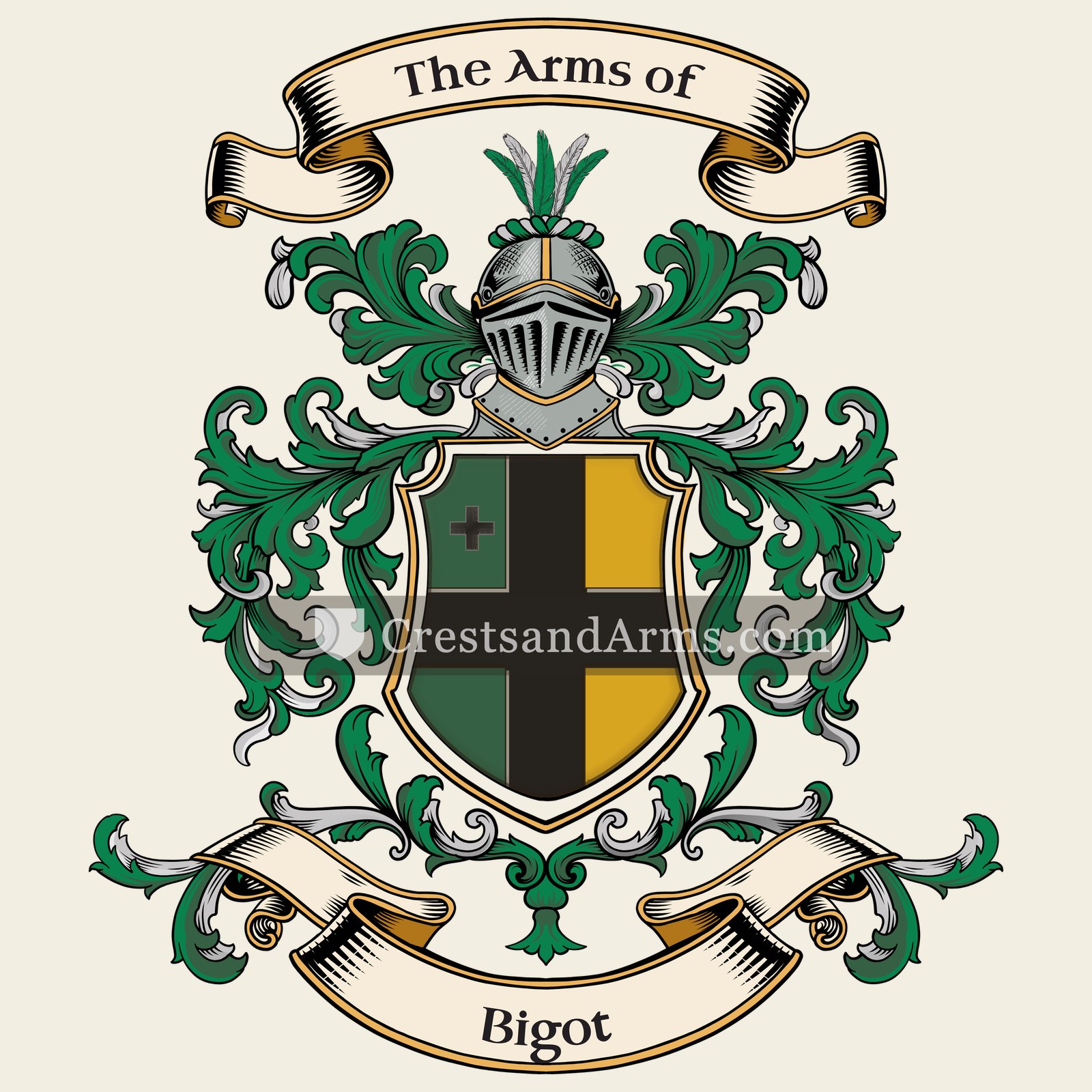 The Bigot coat of arms, drawn from the recorded blazon