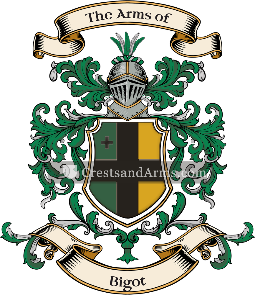 The Bigot coat of arms, drawn from the recorded blazon