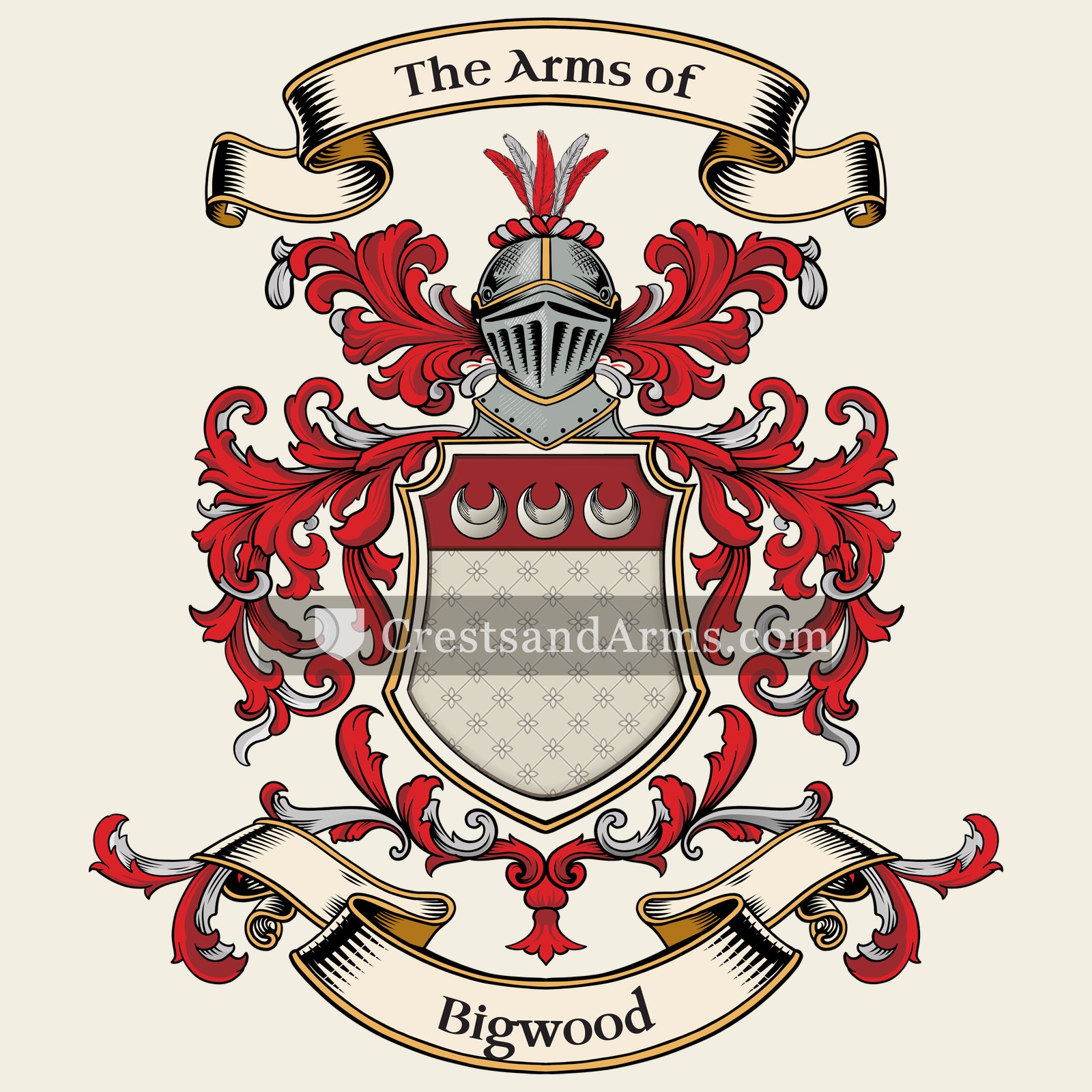 The Bigwood coat of arms, drawn from the recorded blazon
