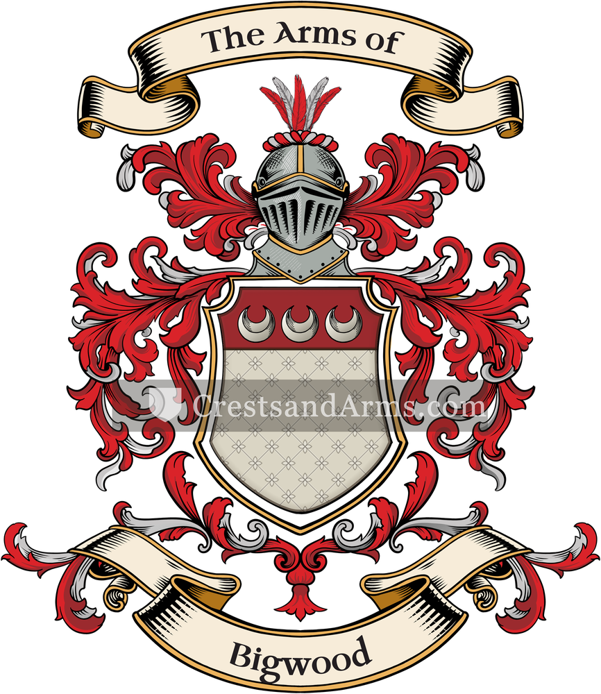 The Bigwood coat of arms, drawn from the recorded blazon