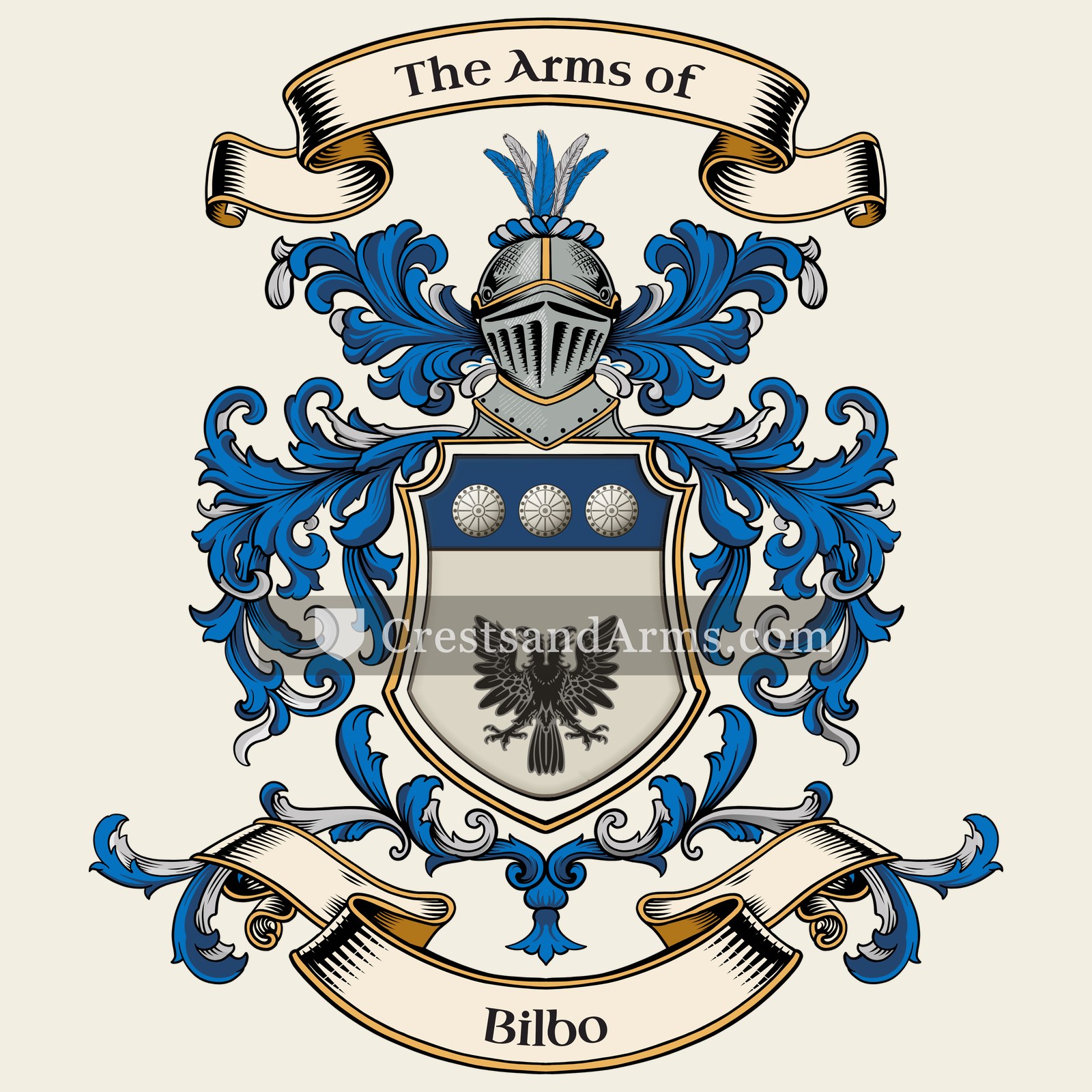 The Bilbo coat of arms, drawn from the recorded blazon
