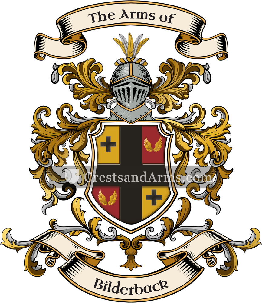 The Bilderback coat of arms, drawn from the recorded blazon