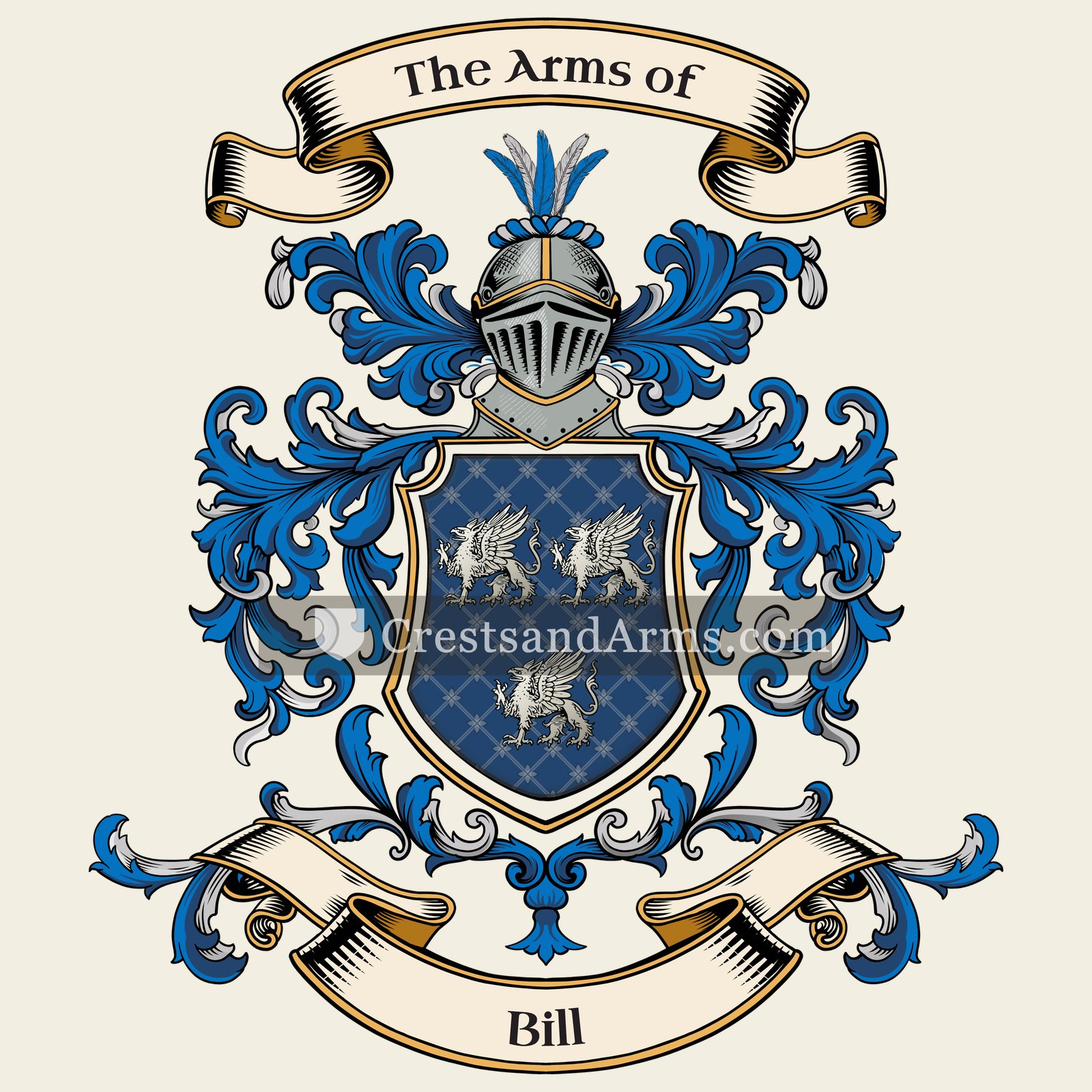 The Bill coat of arms, drawn from the recorded blazon