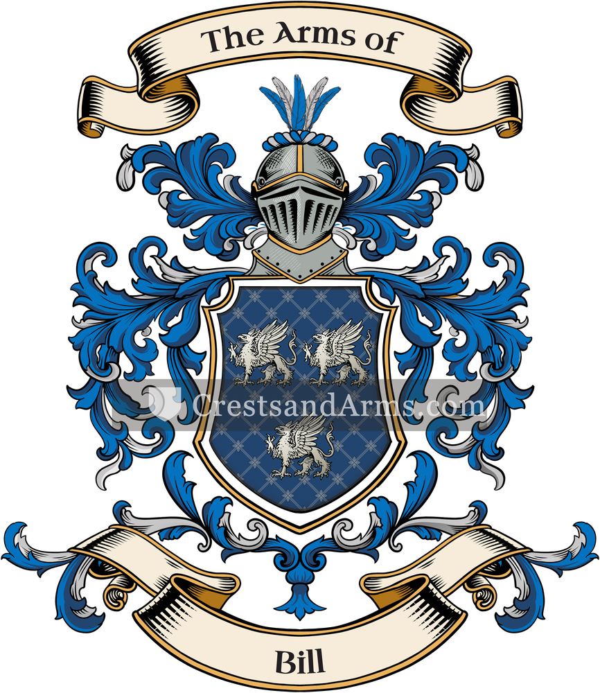 The Bill coat of arms, drawn from the recorded blazon