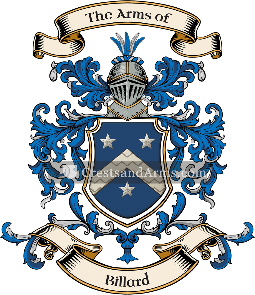 The Billard coat of arms, drawn from the recorded blazon