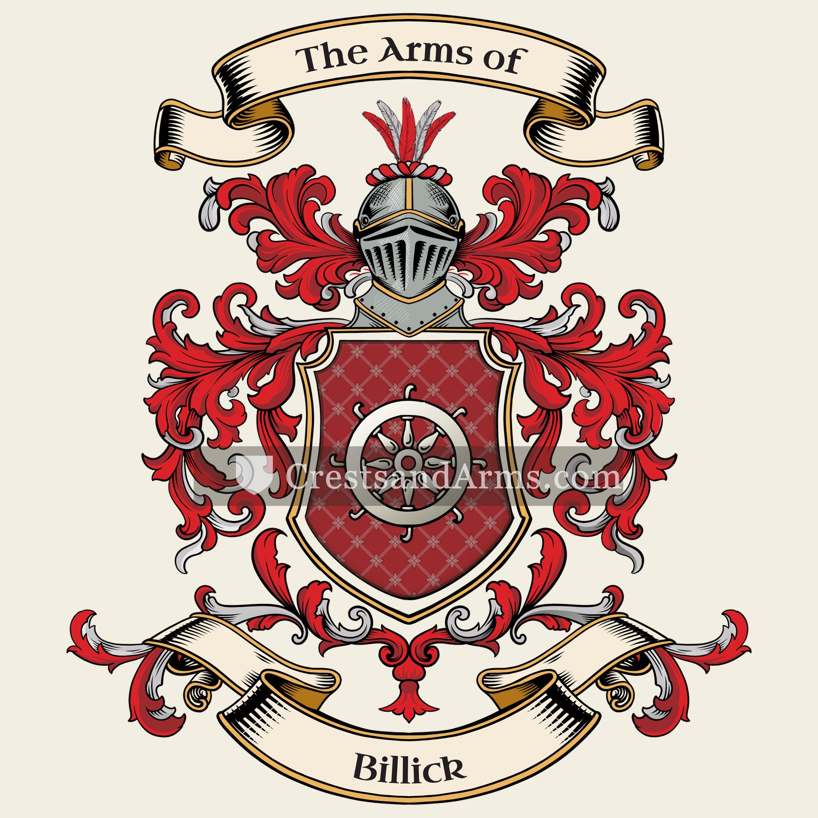 The Billick coat of arms, drawn from the recorded blazon