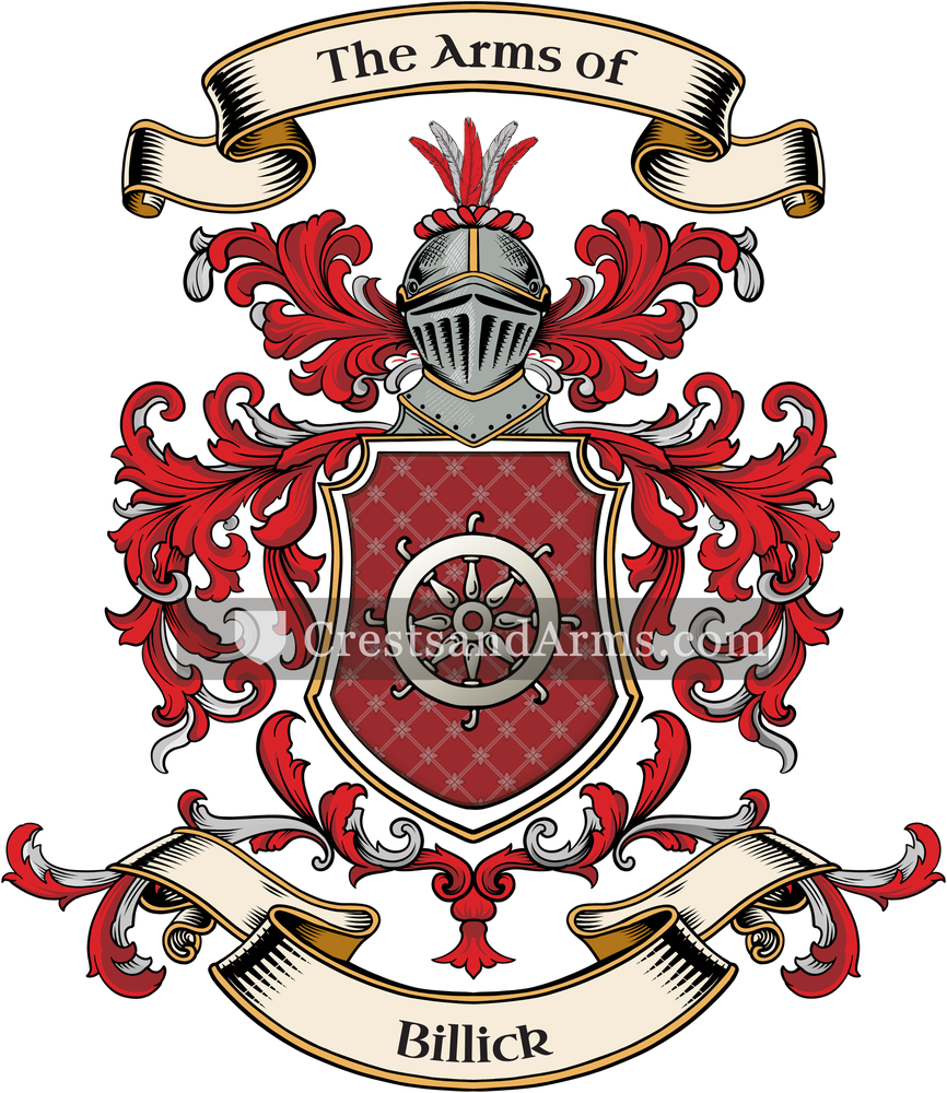 The Billick coat of arms, drawn from the recorded blazon