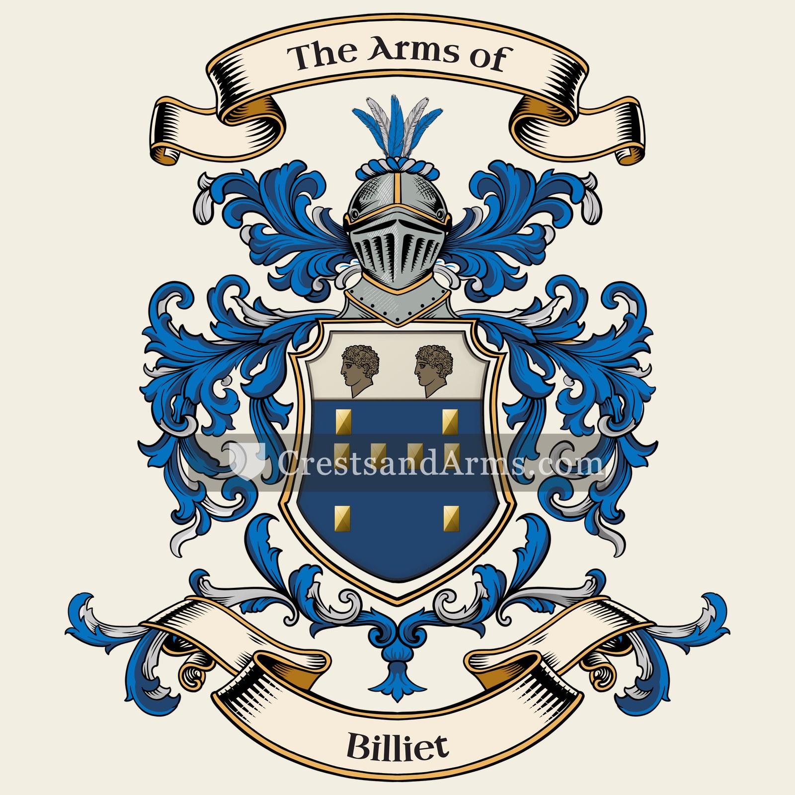 The Billiet coat of arms, drawn from the recorded blazon